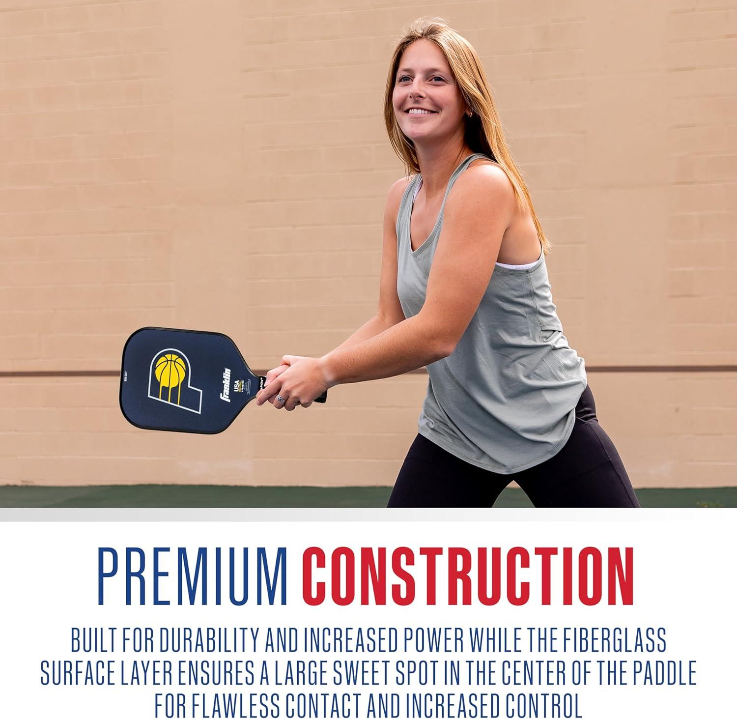 imageFranklin Sports NBA Team Pickleball Paddles Official NBA Basketball Team Logo Pickleball Paddles Signature Series 13MM Pickleball Paddle with MaxGrit USA Pickleball USAPA ApprovedIndiana Pacers