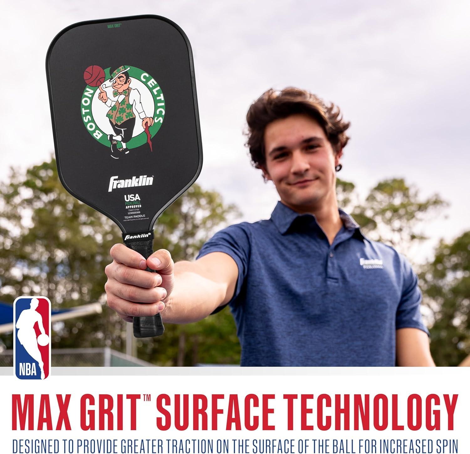 imageFranklin Sports NBA Team Pickleball Paddles Official NBA Basketball Team Logo Pickleball Paddles Signature Series 13MM Pickleball Paddle with MaxGrit USA Pickleball USAPA ApprovedBoston Celtics