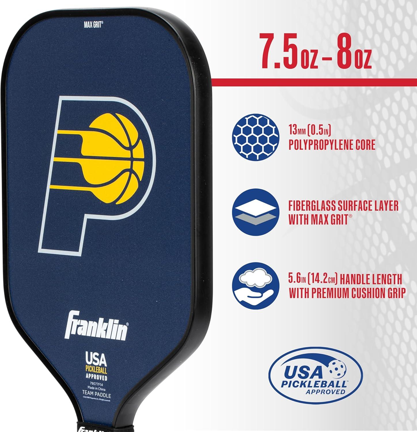imageFranklin Sports NBA Team Pickleball Paddles Official NBA Basketball Team Logo Pickleball Paddles Signature Series 13MM Pickleball Paddle with MaxGrit USA Pickleball USAPA ApprovedIndiana Pacers