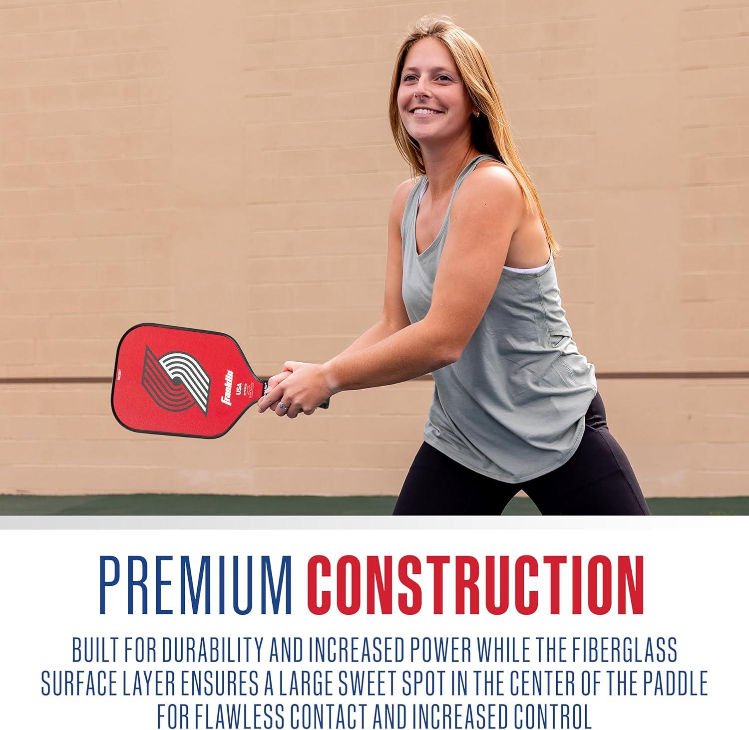 imageFranklin Sports NBA Team Pickleball Paddles Official NBA Basketball Team Logo Pickleball Paddles Signature Series 13MM Pickleball Paddle with MaxGrit USA Pickleball USAPA ApprovedPortland Trail Blazers