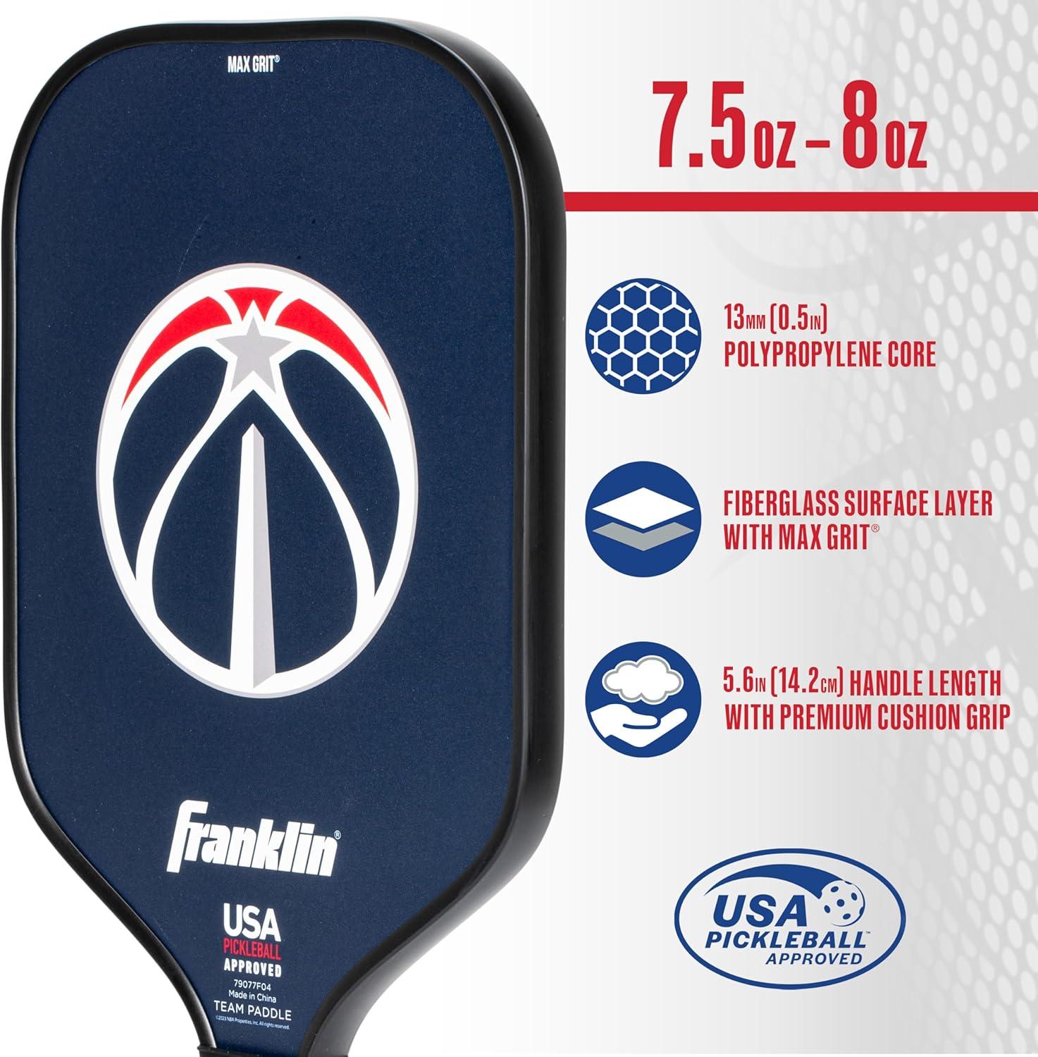 imageFranklin Sports NBA Team Pickleball Paddles Official NBA Basketball Team Logo Pickleball Paddles Signature Series 13MM Pickleball Paddle with MaxGrit USA Pickleball USAPA ApprovedWashington Wizards