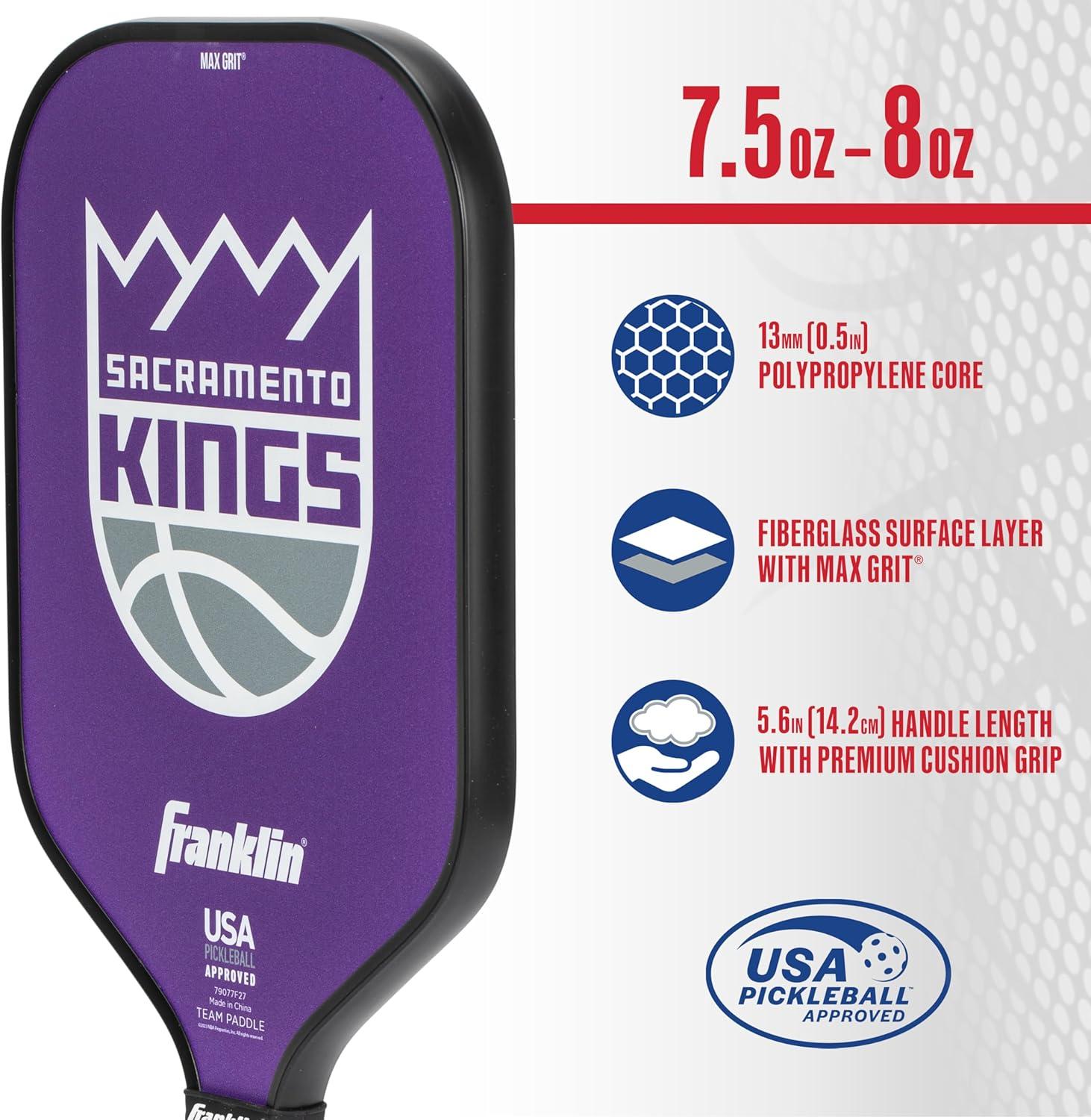 imageFranklin Sports NBA Team Pickleball Paddles Official NBA Basketball Team Logo Pickleball Paddles Signature Series 13MM Pickleball Paddle with MaxGrit USA Pickleball USAPA ApprovedSacramento Kings