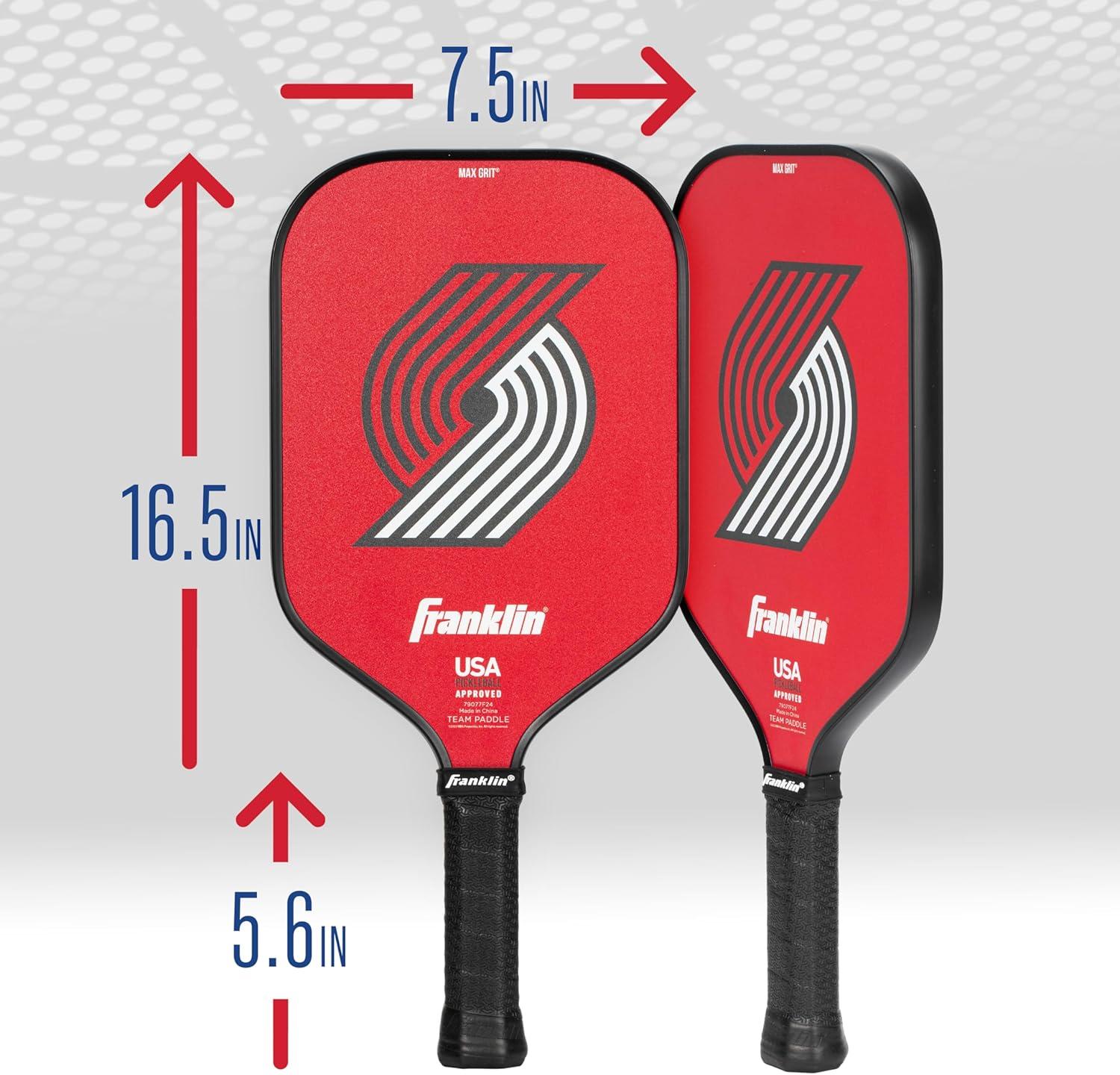imageFranklin Sports NBA Team Pickleball Paddles Official NBA Basketball Team Logo Pickleball Paddles Signature Series 13MM Pickleball Paddle with MaxGrit USA Pickleball USAPA ApprovedPortland Trail Blazers