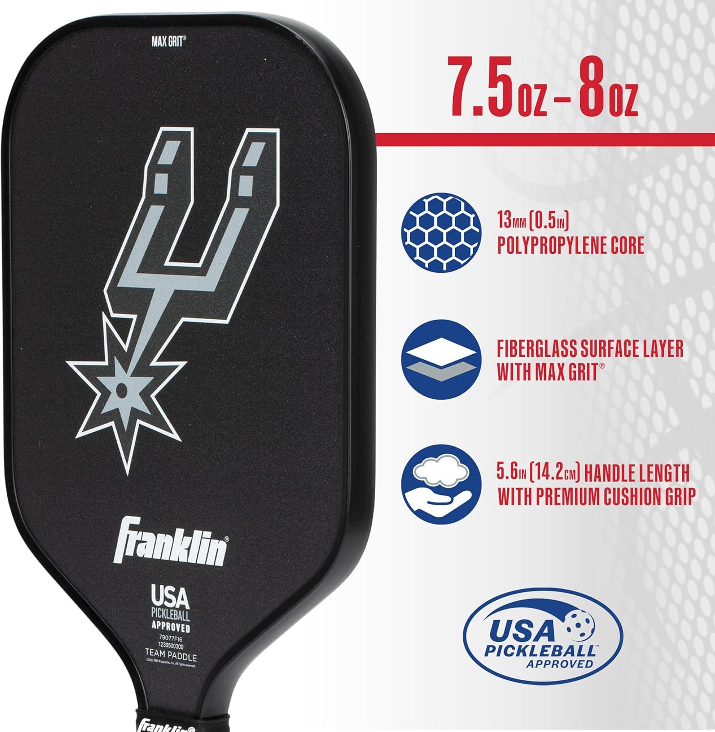 imageFranklin Sports NBA Team Pickleball Paddles Official NBA Basketball Team Logo Pickleball Paddles Signature Series 13MM Pickleball Paddle with MaxGrit USA Pickleball USAPA ApprovedSan Antonio Spurs