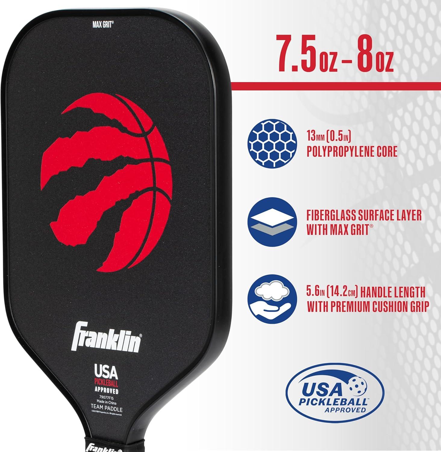 imageFranklin Sports NBA Team Pickleball Paddles Official NBA Basketball Team Logo Pickleball Paddles Signature Series 13MM Pickleball Paddle with MaxGrit USA Pickleball USAPA ApprovedToronto Raptors