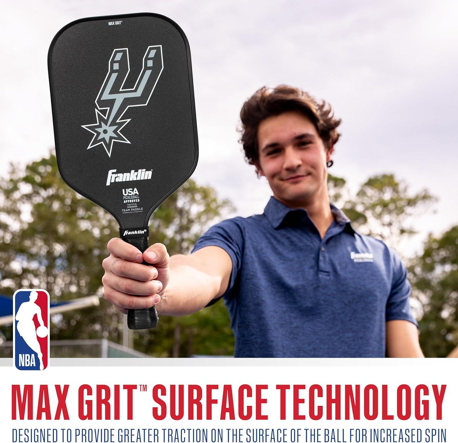 imageFranklin Sports NBA Team Pickleball Paddles Official NBA Basketball Team Logo Pickleball Paddles Signature Series 13MM Pickleball Paddle with MaxGrit USA Pickleball USAPA ApprovedSan Antonio Spurs