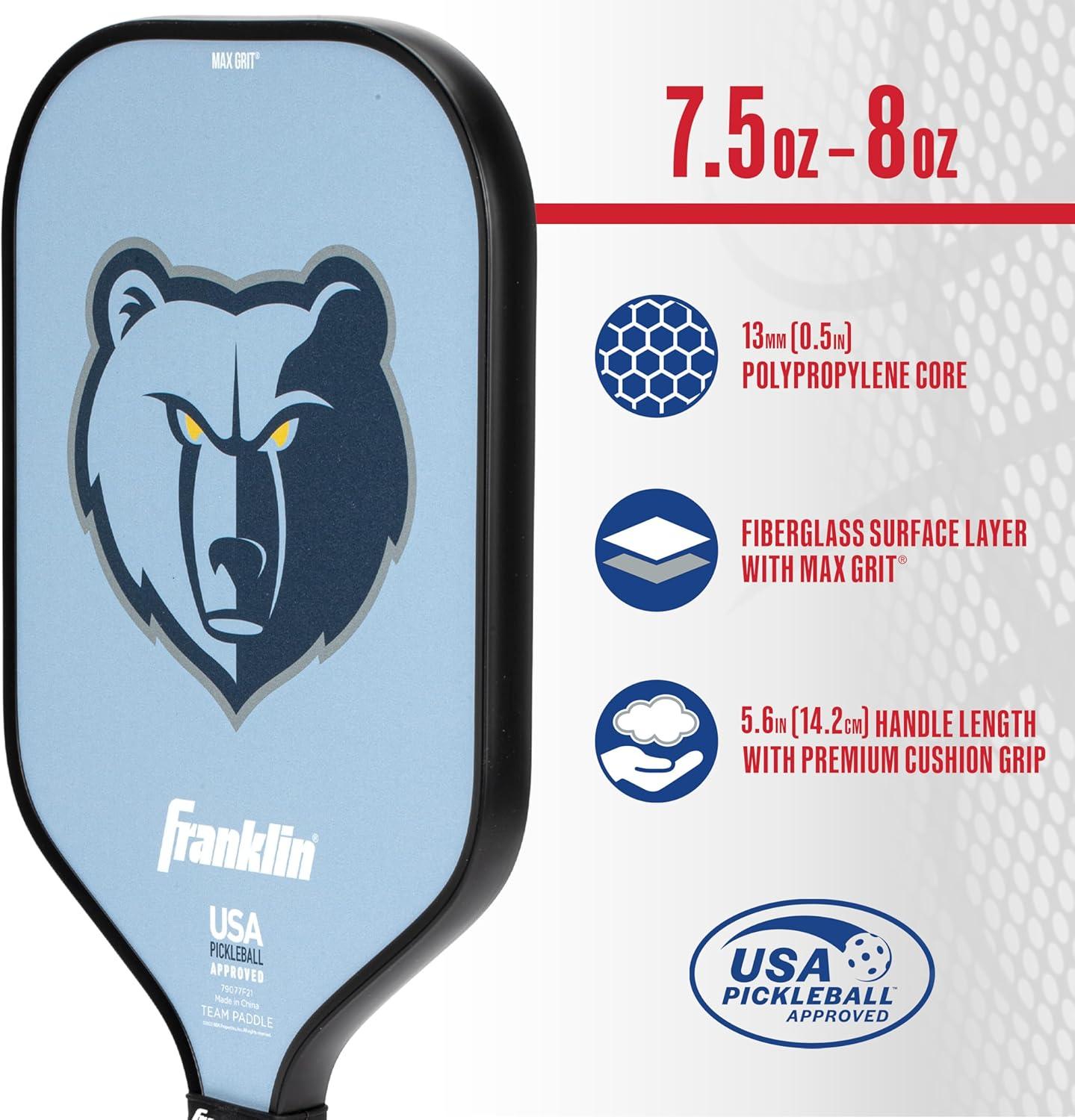 imageFranklin Sports NBA Team Pickleball Paddles Official NBA Basketball Team Logo Pickleball Paddles Signature Series 13MM Pickleball Paddle with MaxGrit USA Pickleball USAPA ApprovedMemphis Grizzlies