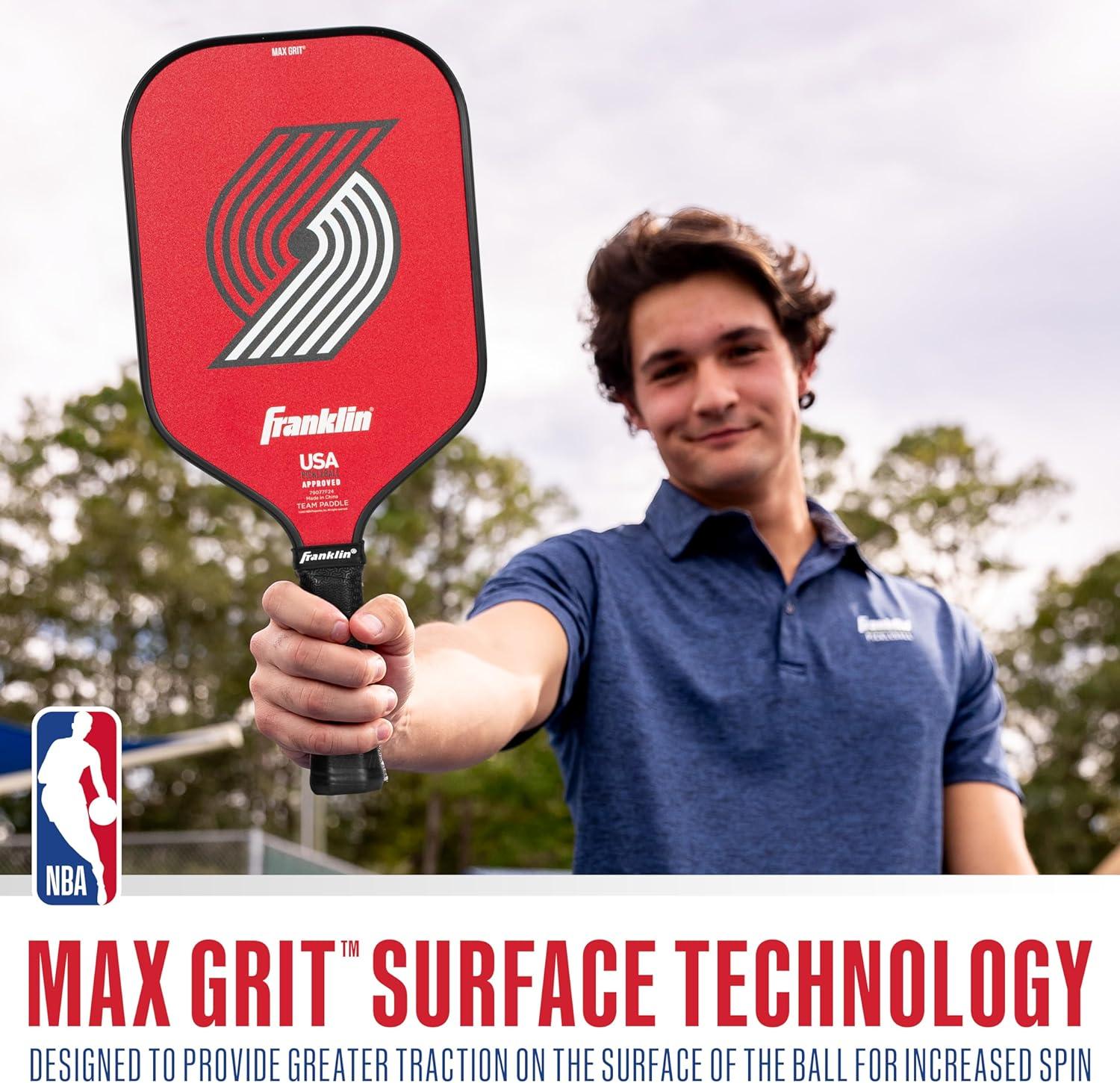 imageFranklin Sports NBA Team Pickleball Paddles Official NBA Basketball Team Logo Pickleball Paddles Signature Series 13MM Pickleball Paddle with MaxGrit USA Pickleball USAPA ApprovedPortland Trail Blazers
