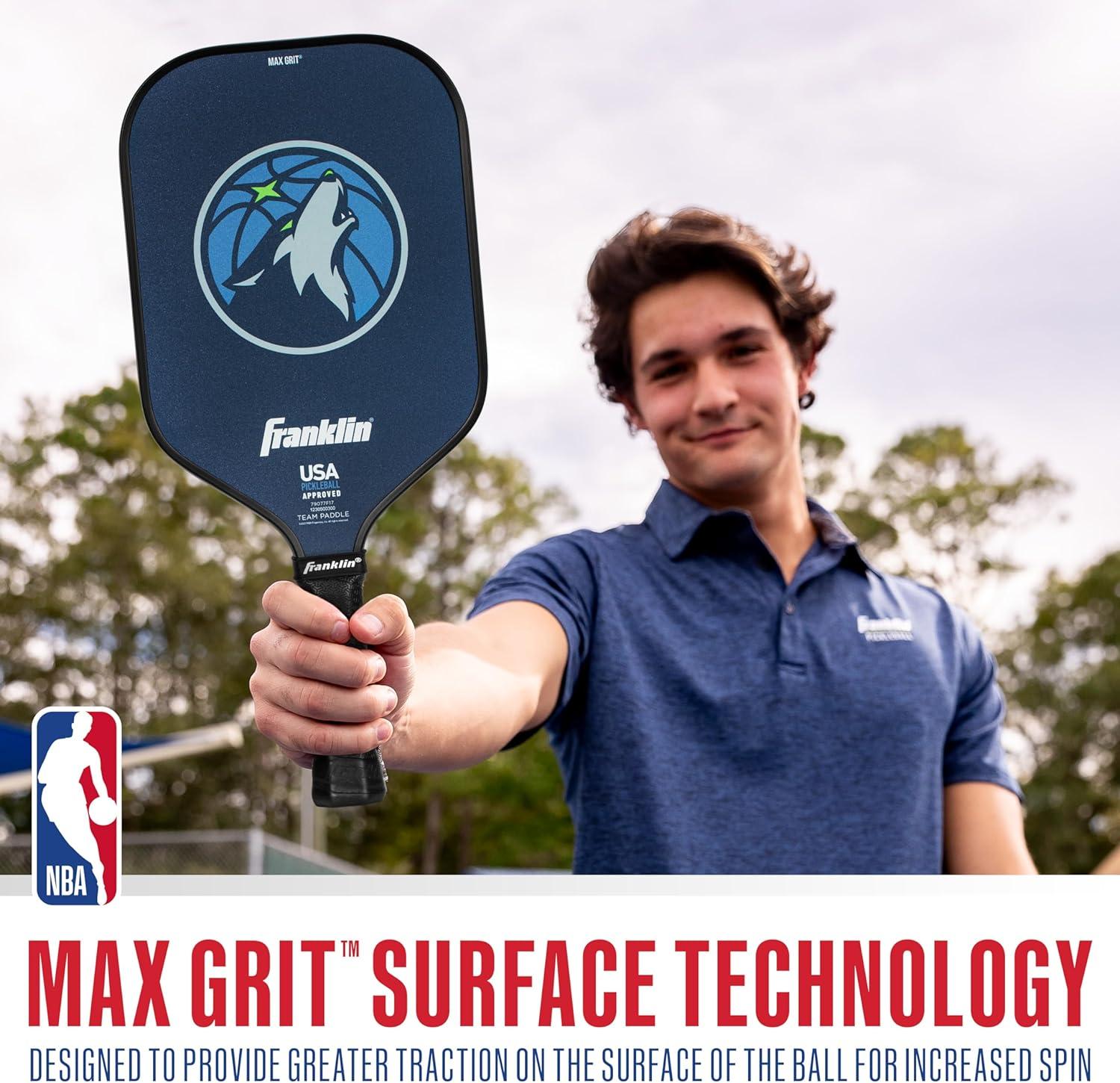imageFranklin Sports NBA Team Pickleball Paddles Official NBA Basketball Team Logo Pickleball Paddles Signature Series 13MM Pickleball Paddle with MaxGrit USA Pickleball USAPA ApprovedMinnesota Timberwolves