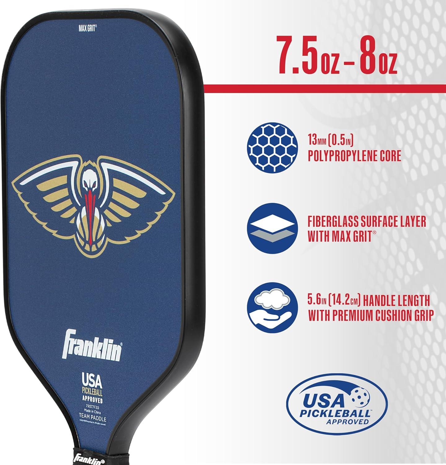 imageFranklin Sports NBA Team Pickleball Paddles Official NBA Basketball Team Logo Pickleball Paddles Signature Series 13MM Pickleball Paddle with MaxGrit USA Pickleball USAPA ApprovedNew Orleans Pelicans