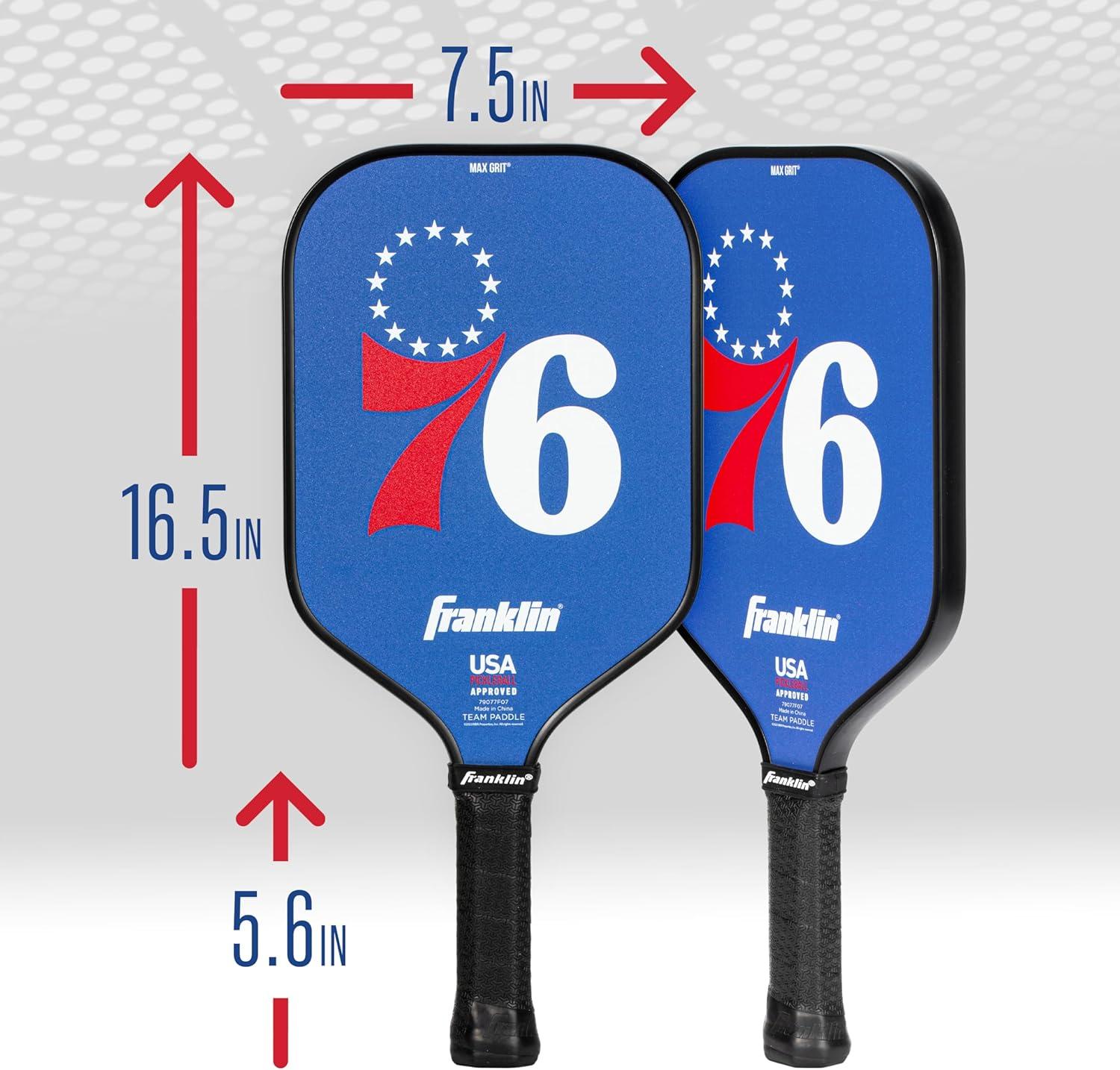 imageFranklin Sports NBA Team Pickleball Paddles Official NBA Basketball Team Logo Pickleball Paddles Signature Series 13MM Pickleball Paddle with MaxGrit USA Pickleball USAPA ApprovedPhiladelphia 76ers