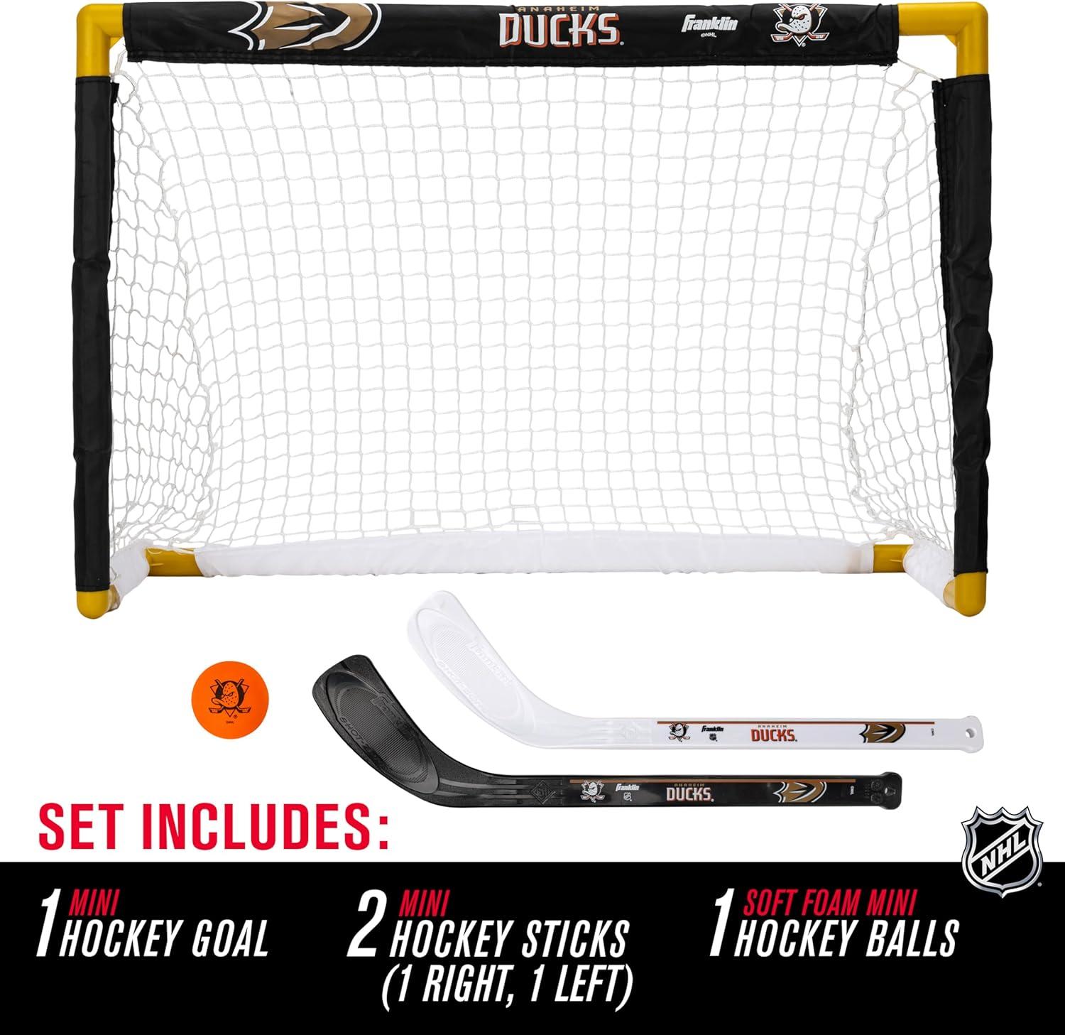 imageFranklin Sports NHL Mini Hockey Set Kids Indoor Knee Hockey Goal Ball 2 Stick Combo Youth Team Indoor Toy Set Official Ages 3Anaheim Ducks 2