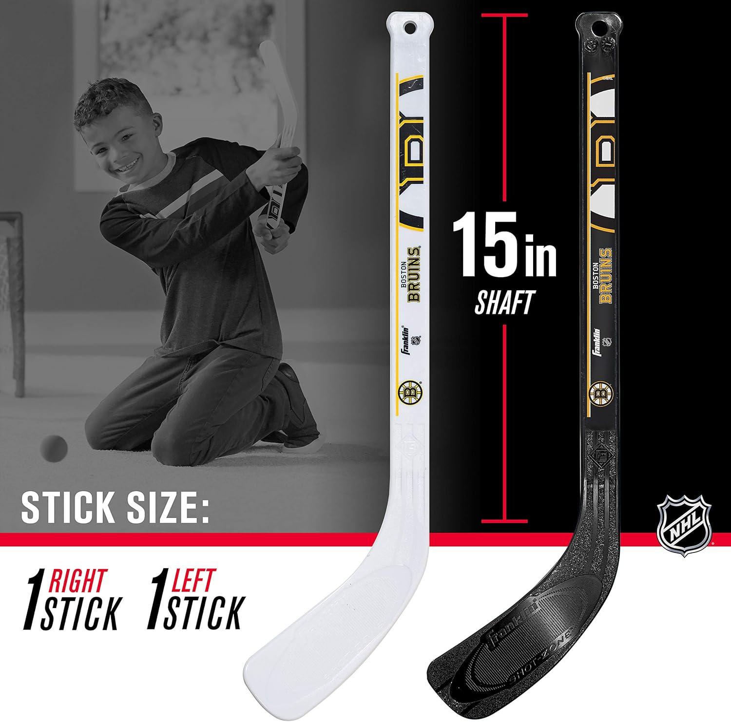 imageFranklin Sports NHL Mini Hockey Set Kids Indoor Knee Hockey Goal Ball 2 Stick Combo Youth Team Indoor Toy Set Official Ages 3Boston Bruins