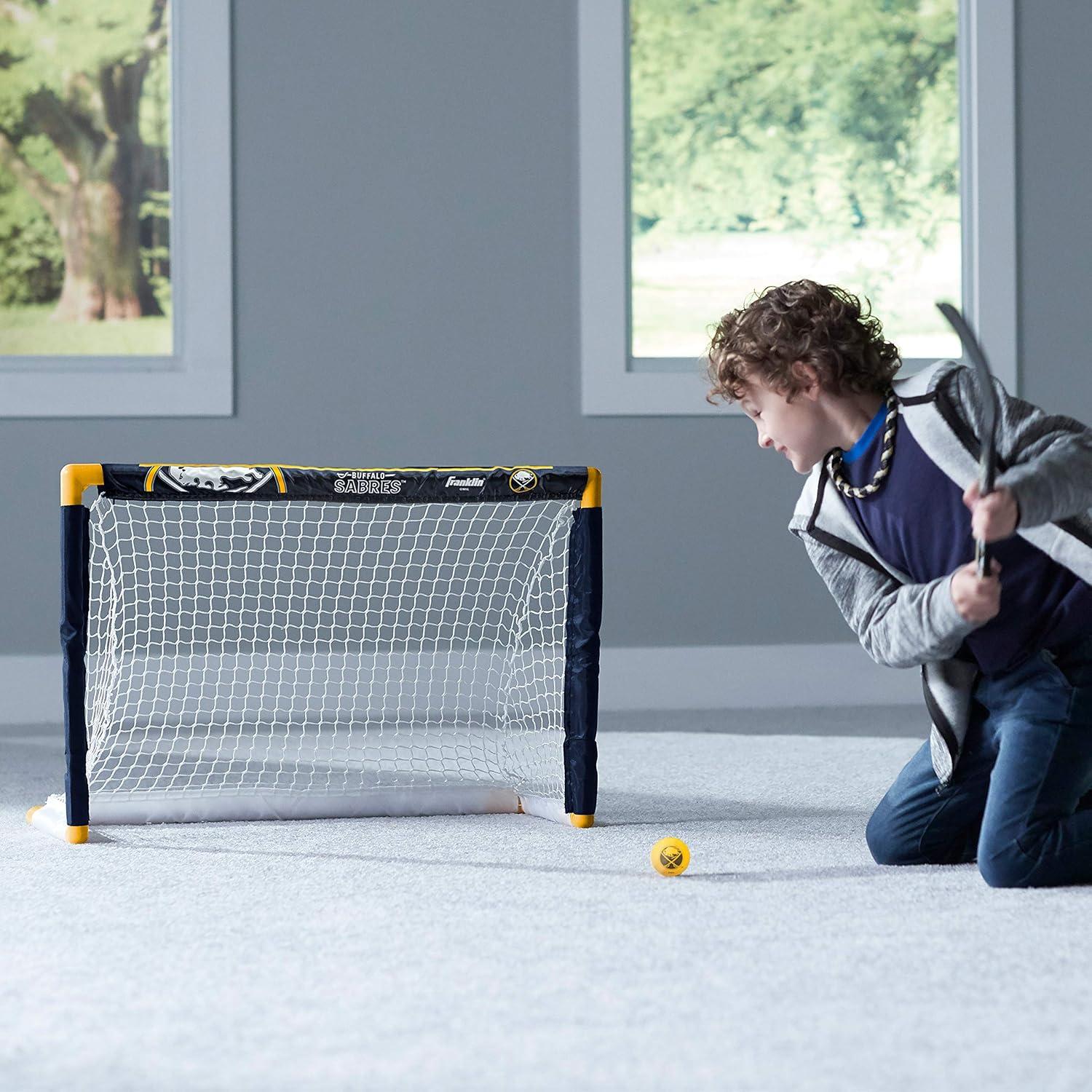 imageFranklin Sports NHL Mini Hockey Set Kids Indoor Knee Hockey Goal Ball 2 Stick Combo Youth Team Indoor Toy Set Official Ages 3Buffalo Sabres