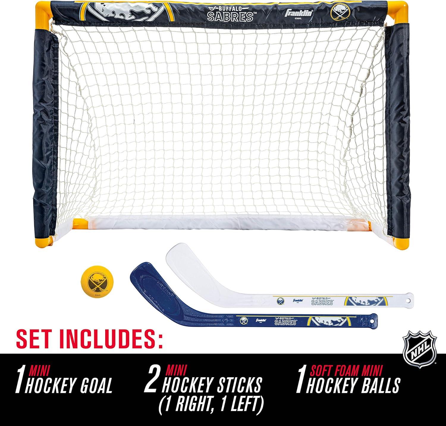 imageFranklin Sports NHL Mini Hockey Set Kids Indoor Knee Hockey Goal Ball 2 Stick Combo Youth Team Indoor Toy Set Official Ages 3Buffalo Sabres