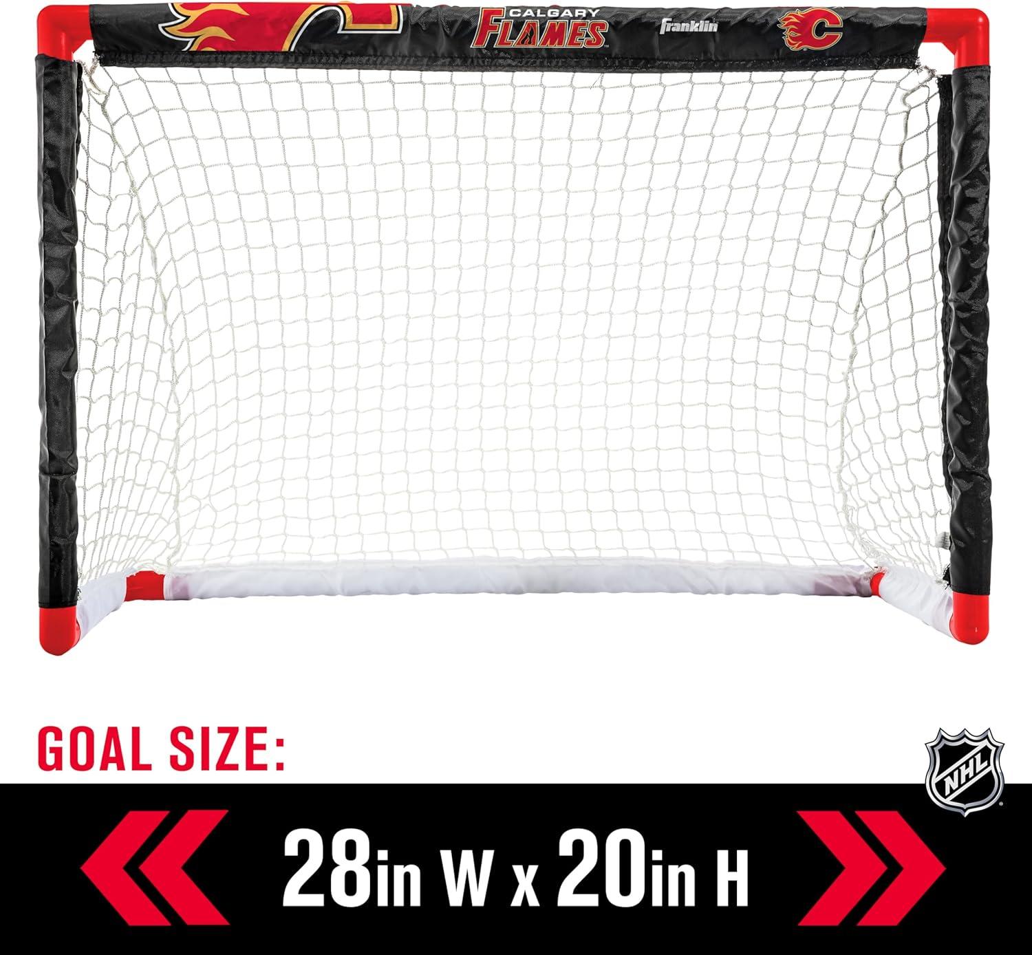 imageFranklin Sports NHL Mini Hockey Set Kids Indoor Knee Hockey Goal Ball 2 Stick Combo Youth Team Indoor Toy Set Official Ages 3Calgary Flames