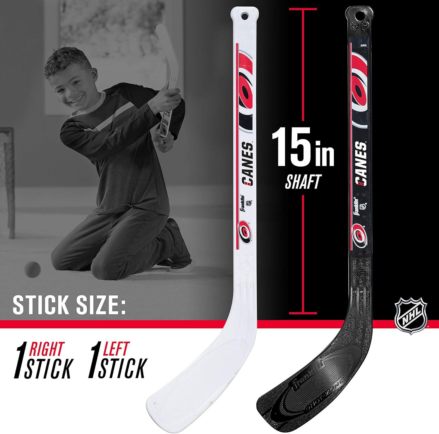 imageFranklin Sports NHL Mini Hockey Set Kids Indoor Knee Hockey Goal Ball 2 Stick Combo Youth Team Indoor Toy Set Official Ages 3Carolina Hurricanes