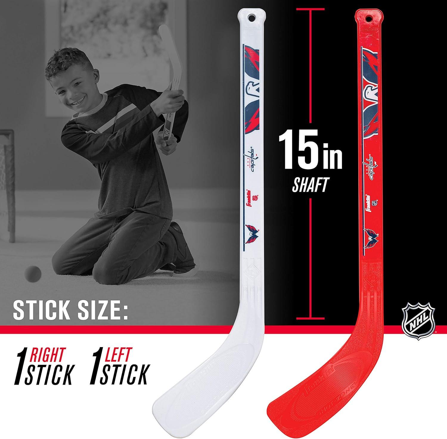 imageFranklin Sports NHL Mini Hockey Set Kids Indoor Knee Hockey Goal Ball 2 Stick Combo Youth Team Indoor Toy Set Official Ages 3Washington Capitals