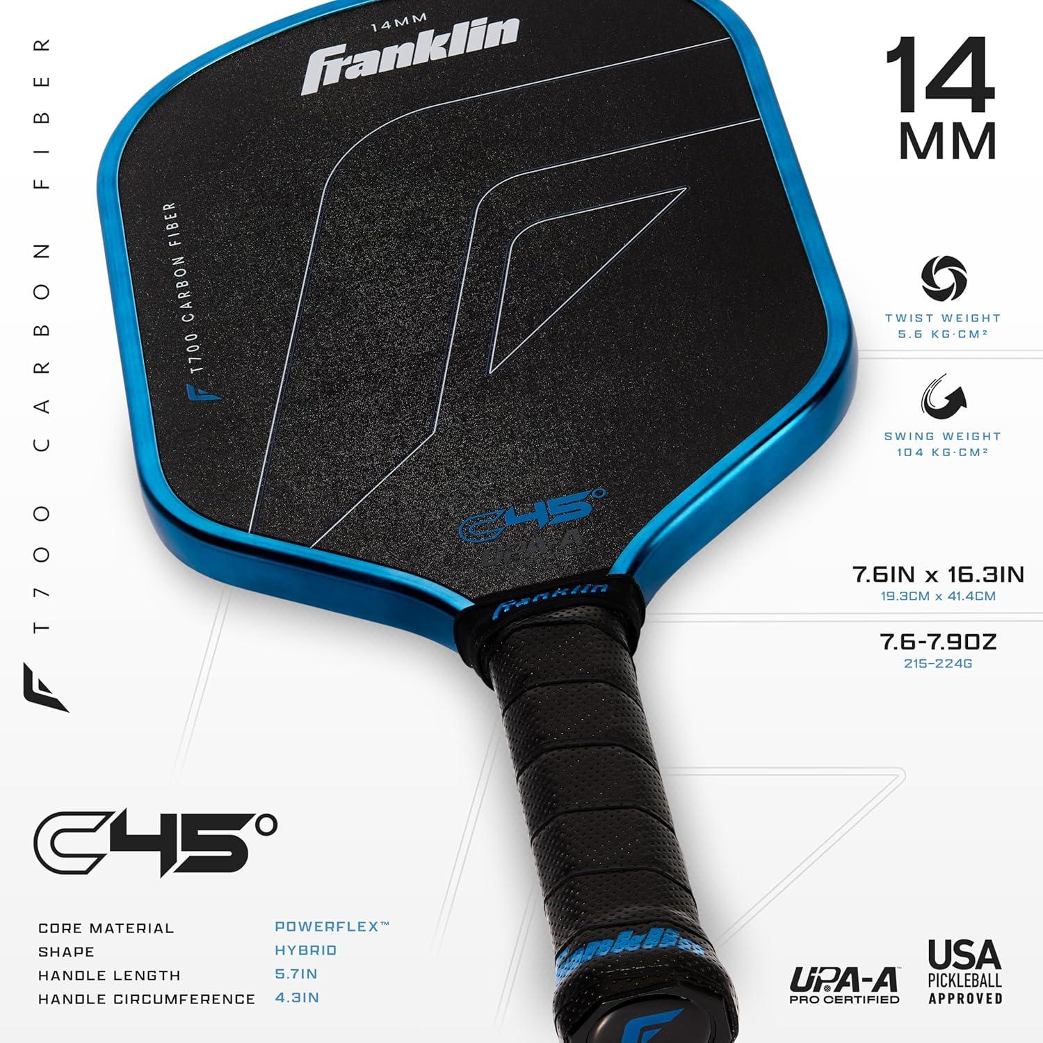 imageFranklin Sports PRO Pickleball Paddles C45 Carbon Fiber Series Official USAP UPA Approved Pro Player DesignBlue