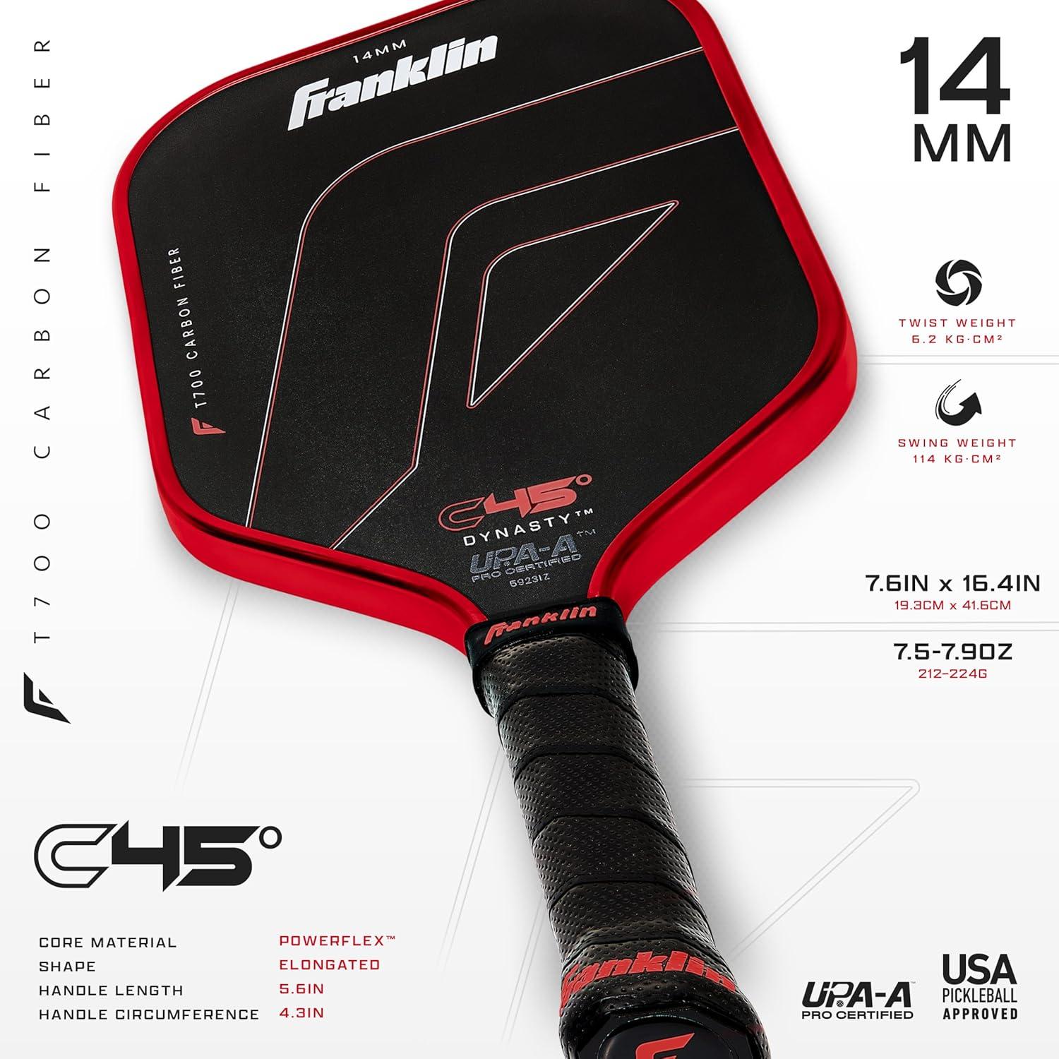 imageFranklin Sports PRO Pickleball Paddles C45 Carbon Fiber Series Official USAP UPA Approved Pro Player DesignRed