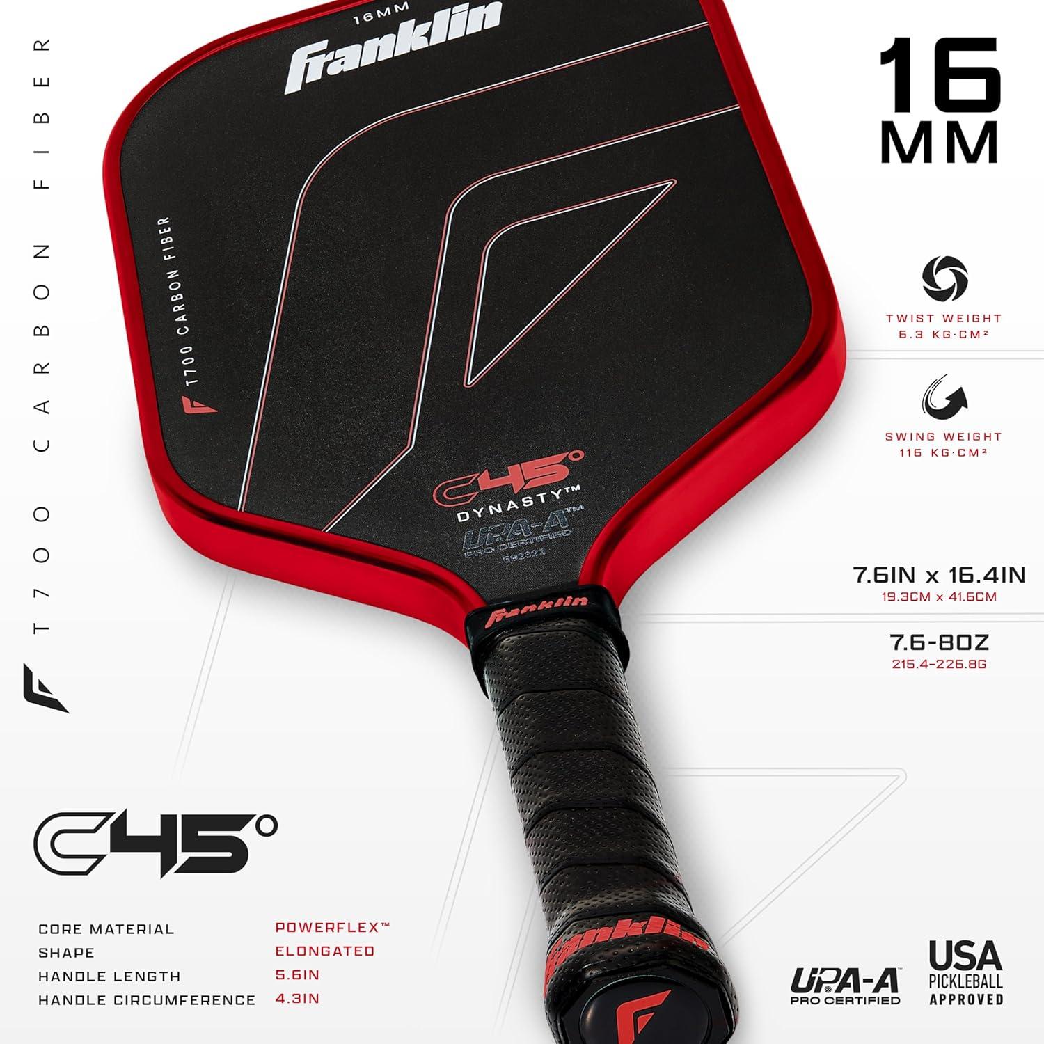 imageFranklin Sports PRO Pickleball Paddles C45 Carbon Fiber Series Official USAP UPA Approved Pro Player DesignRed