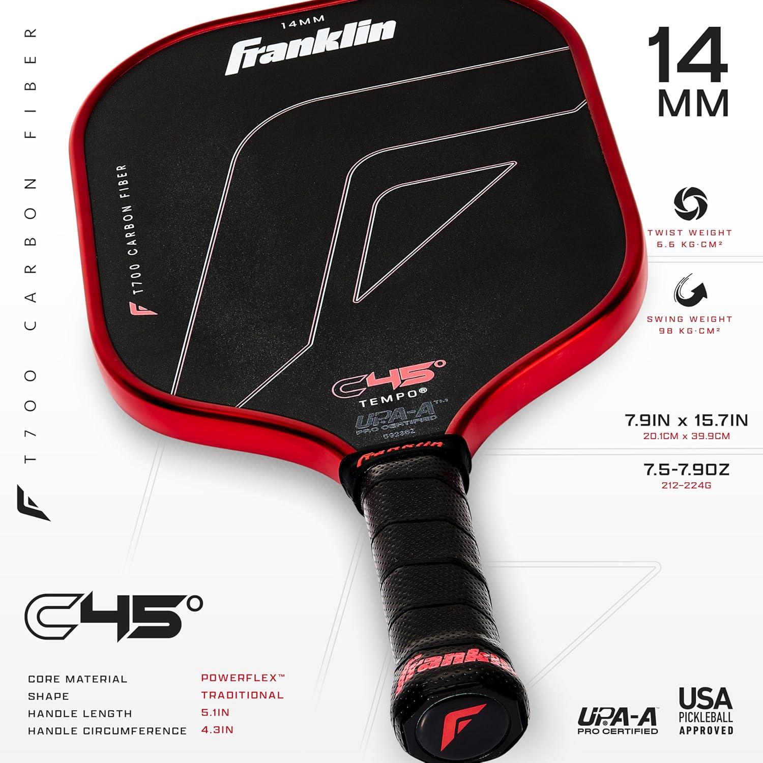 imageFranklin Sports PRO Pickleball Paddles C45 Carbon Fiber Series Official USAP UPA Approved Pro Player DesignRed