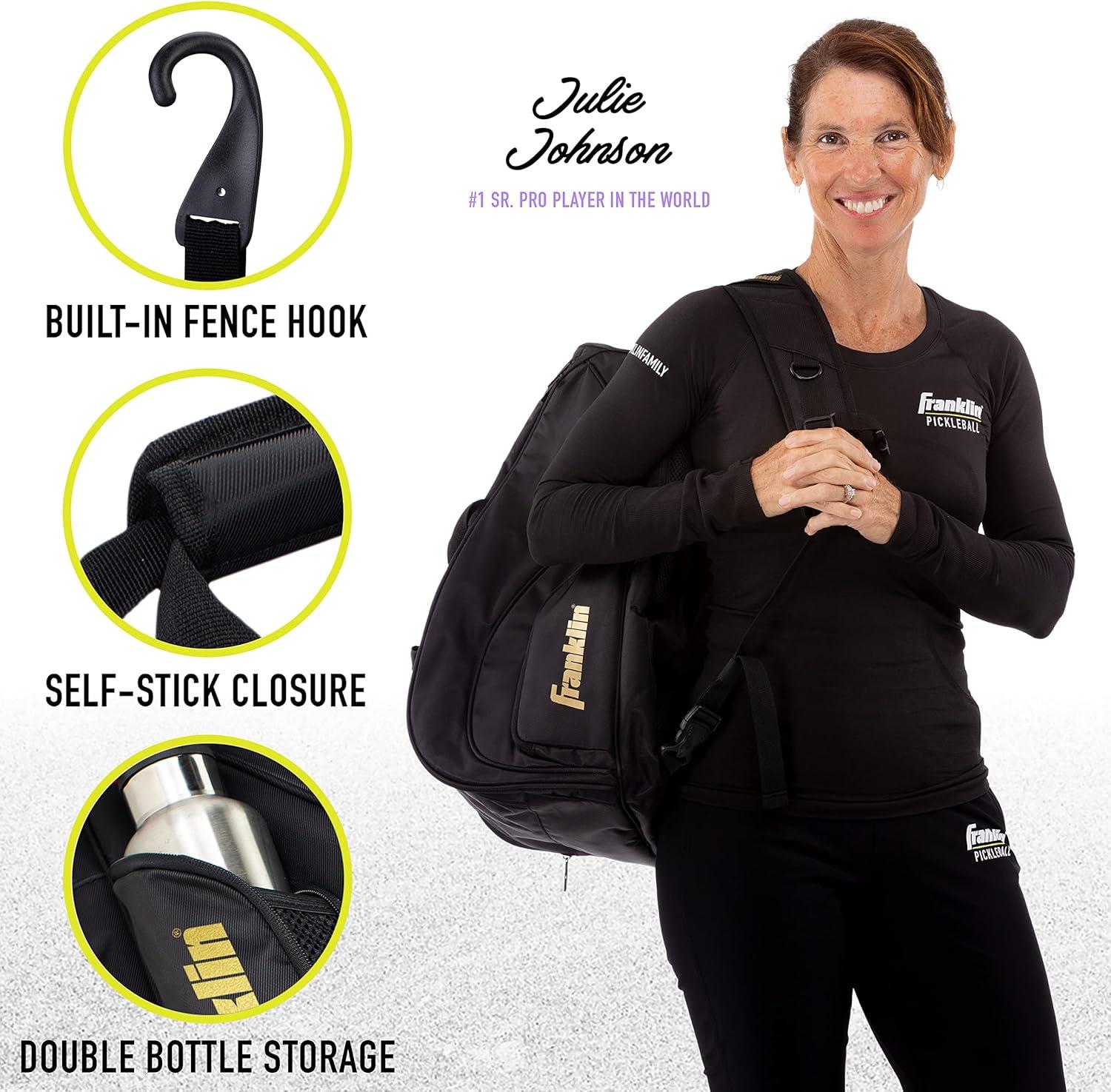 imageFranklin Sports Pickleball Bags Sling Bag Duffle Bag Backpack for Paddles Pickleballs Accessories Elite Nylon Fabric Pickleball Equipment Bag for Men Women BlackElite Hybrid Backpack