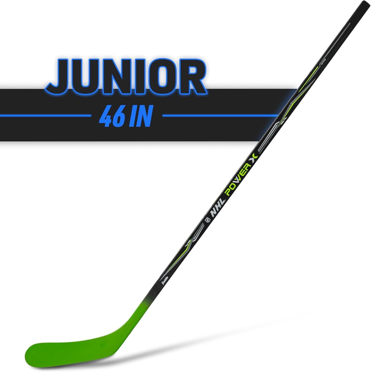 imageFranklin Sports Street Hockey Sticks Ambush Junior Street Hockey Stick Wood and Fiberglass Shaft ABS Blade One Piece Stick 46quot 52quot 58quotBlackGreen Power
