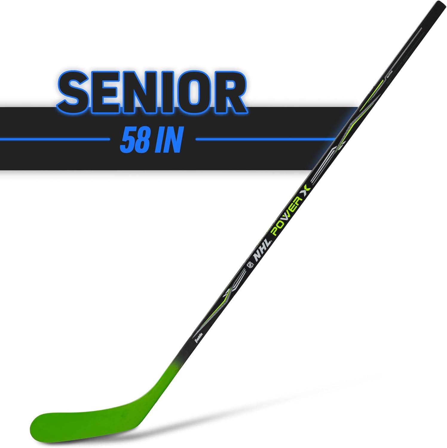 imageFranklin Sports Street Hockey Sticks Ambush Junior Street Hockey Stick Wood and Fiberglass Shaft ABS Blade One Piece Stick 46quot 52quot 58quotBlackGreen Power
