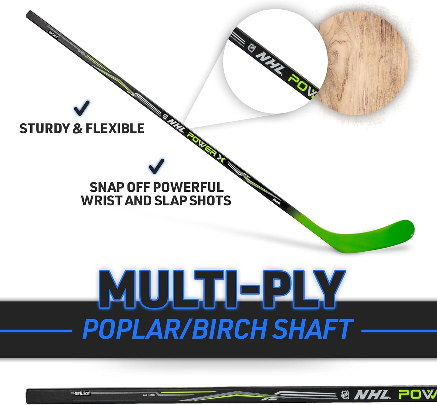 imageFranklin Sports Street Hockey Sticks Ambush Junior Street Hockey Stick Wood and Fiberglass Shaft ABS Blade One Piece Stick 46quot 52quot 58quotBlackGreen Power