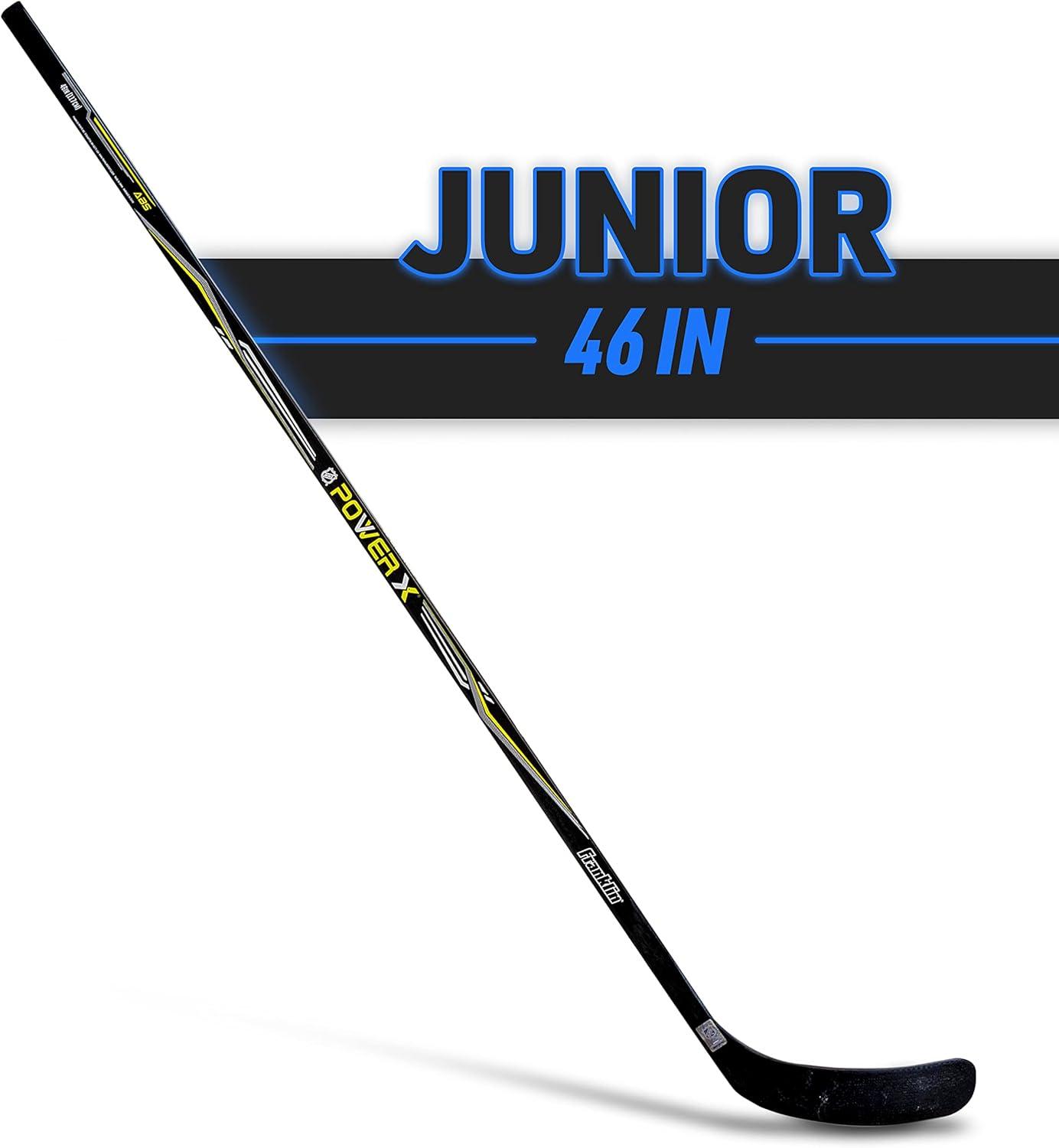 imageFranklin Sports Street Hockey Sticks Ambush Junior Street Hockey Stick Wood and Fiberglass Shaft ABS Blade One Piece Stick 46quot 52quot 58quotBlackYellow Power