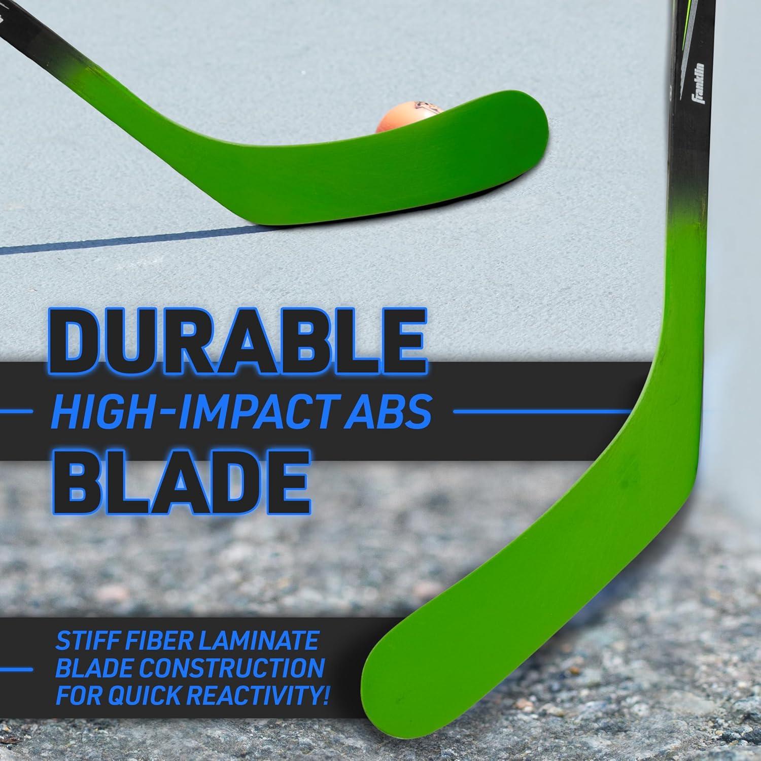 imageFranklin Sports Street Hockey Sticks Ambush Junior Street Hockey Stick Wood and Fiberglass Shaft ABS Blade One Piece Stick 46quot 52quot 58quotBlackGreen Power