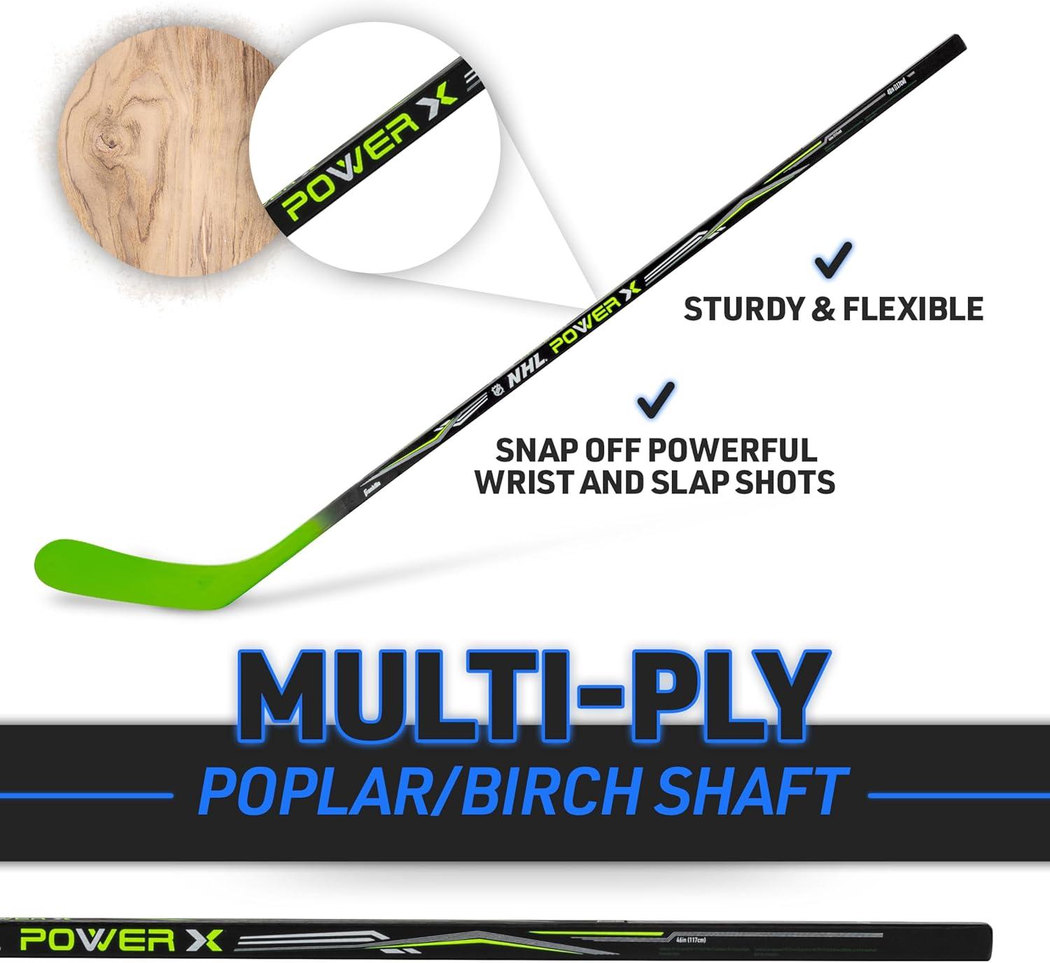 imageFranklin Sports Street Hockey Sticks Ambush Junior Street Hockey Stick Wood and Fiberglass Shaft ABS Blade One Piece Stick 46quot 52quot 58quotBlackGreen Power