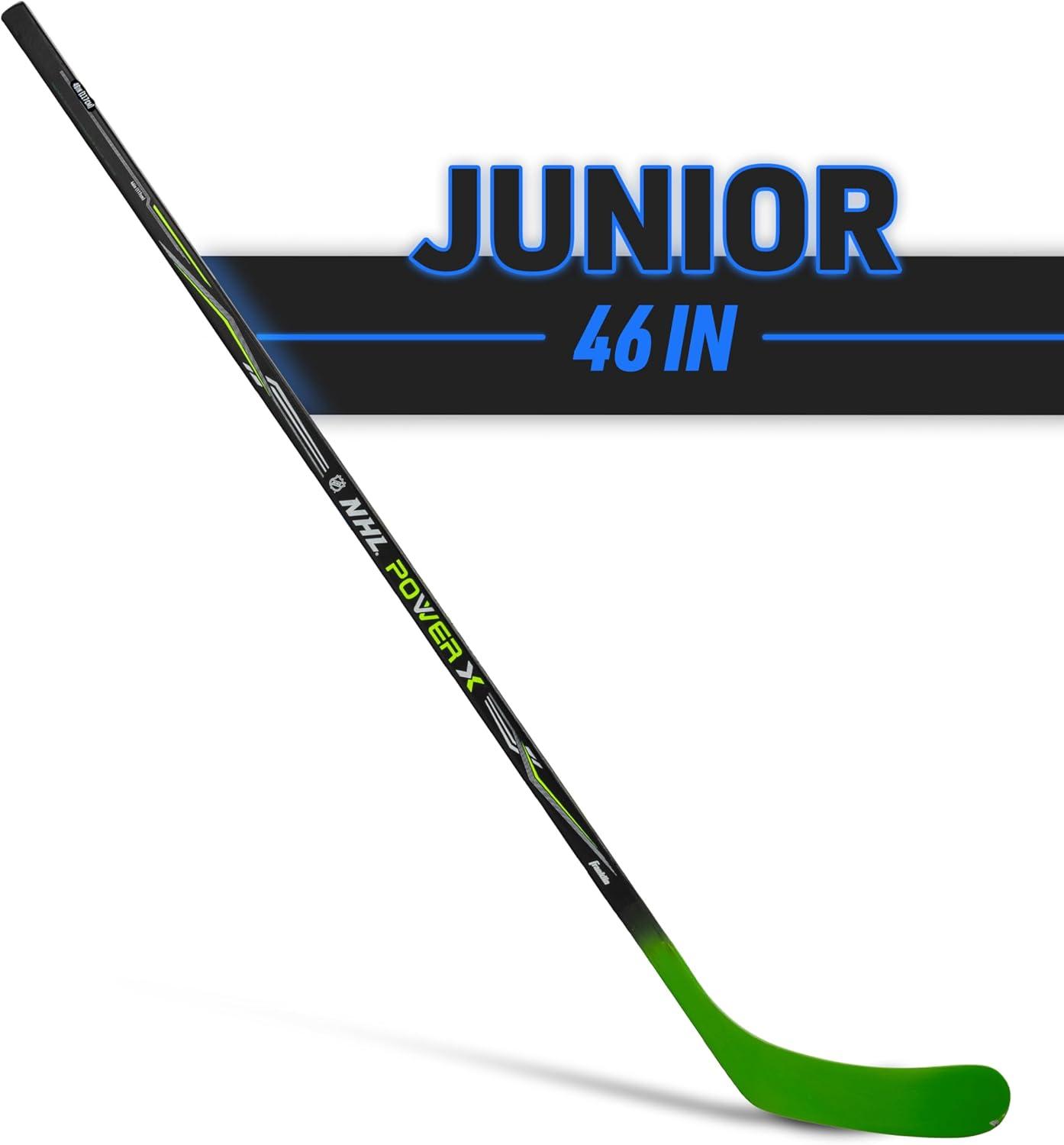 imageFranklin Sports Street Hockey Sticks Ambush Junior Street Hockey Stick Wood and Fiberglass Shaft ABS Blade One Piece Stick 46quot 52quot 58quotBlackGreen Power