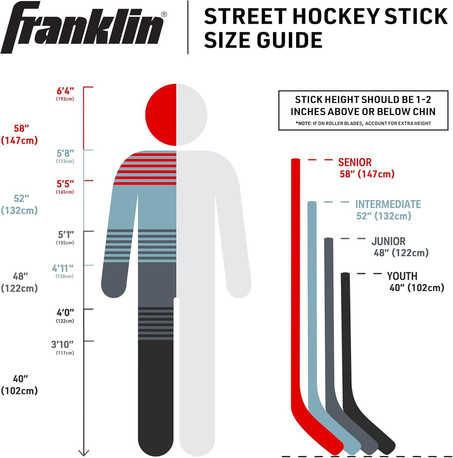 imageFranklin Sports Street Hockey Sticks Ambush Junior Street Hockey Stick Wood and Fiberglass Shaft ABS Blade One Piece Stick 46quot 52quot 58quotBlackGreen Power