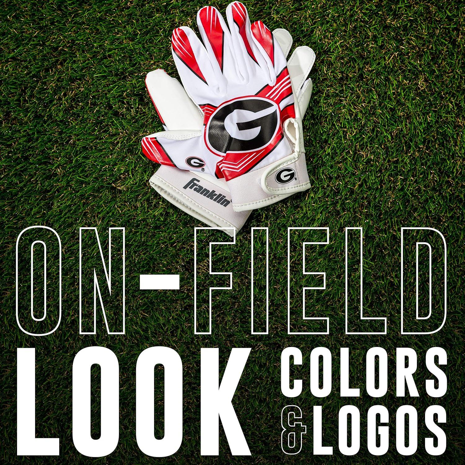 imageFranklin Sports Youth NCAA Football Receiver Gloves Receiver Gloves for Kids NCAA Team Logos and Silicone Palm Youth Pair Great for Games ampamp CostumesGeorgia Bulldogs