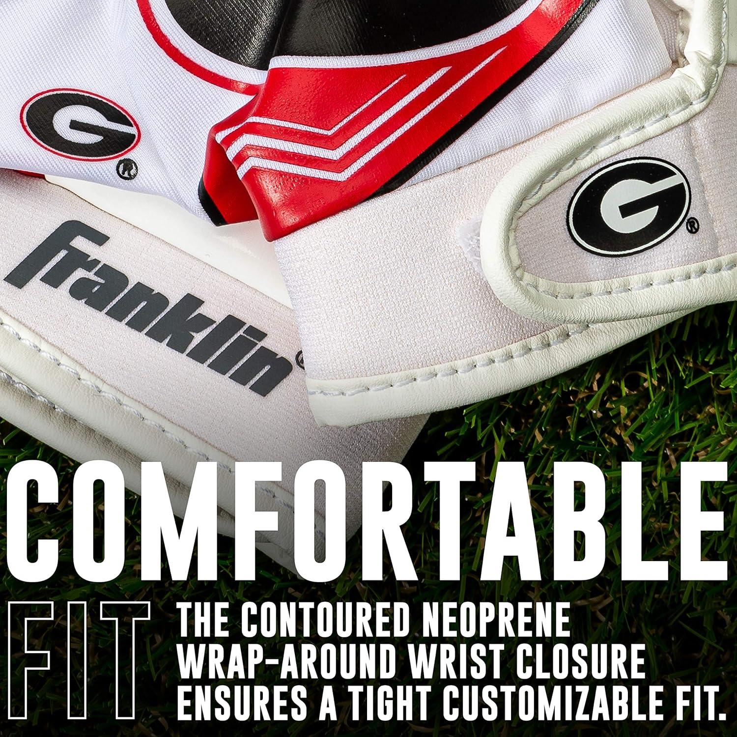 imageFranklin Sports Youth NCAA Football Receiver Gloves Receiver Gloves for Kids NCAA Team Logos and Silicone Palm Youth Pair Great for Games ampamp CostumesGeorgia Bulldogs