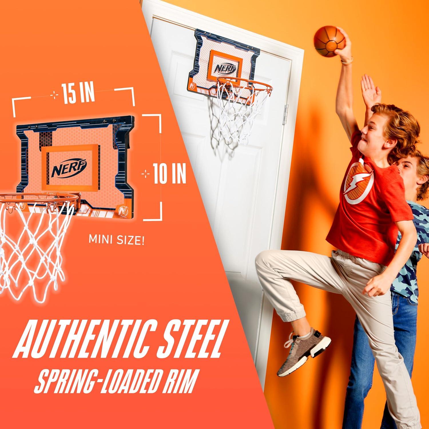 imageNerf Basketball Hoop Set Pro Hoop Mini Hoop Set with Mini Basketball Steel Rim Great for DunkingBlue Mini