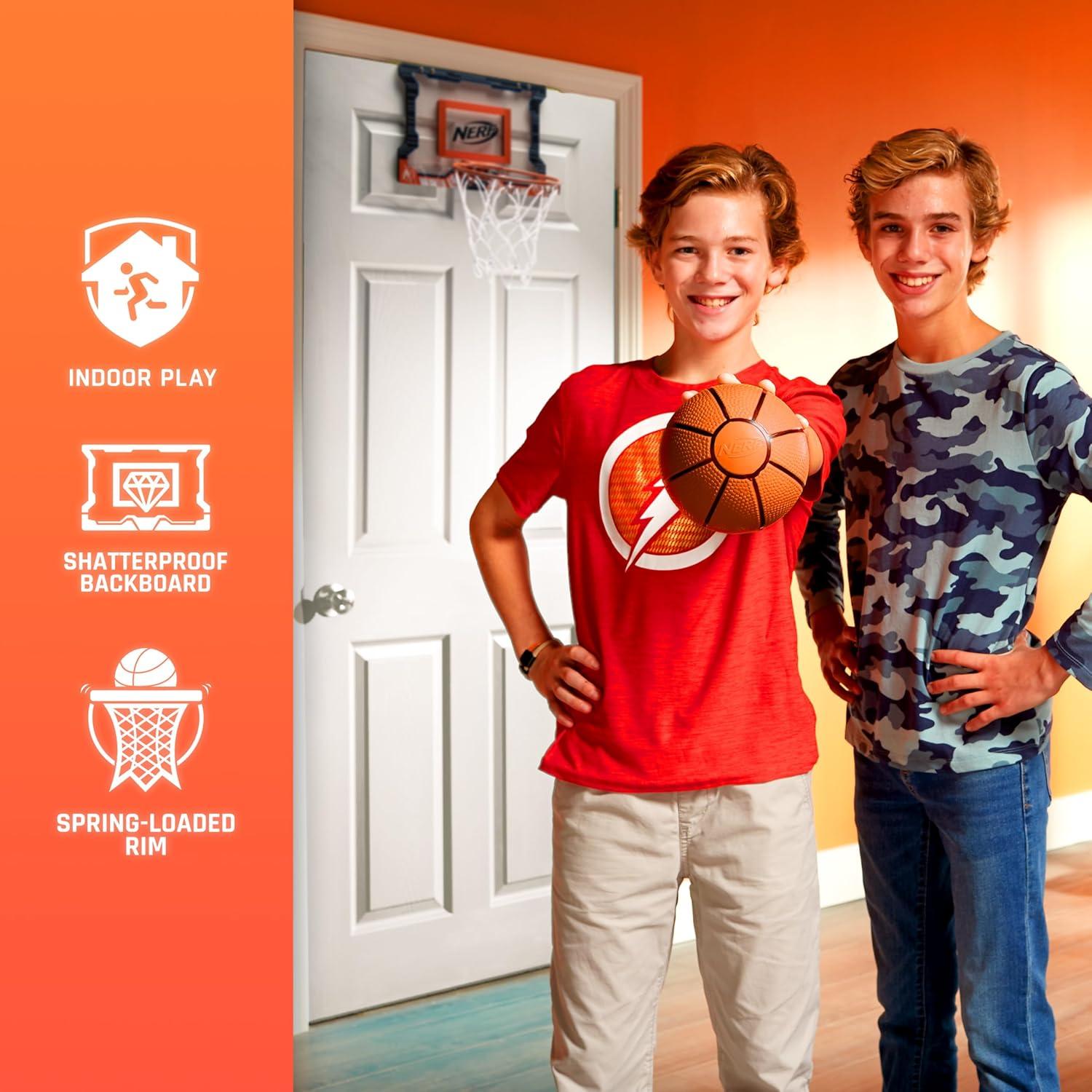 imageNerf Basketball Hoop Set Pro Hoop Mini Hoop Set with Mini Basketball Steel Rim Great for DunkingBlue Mini