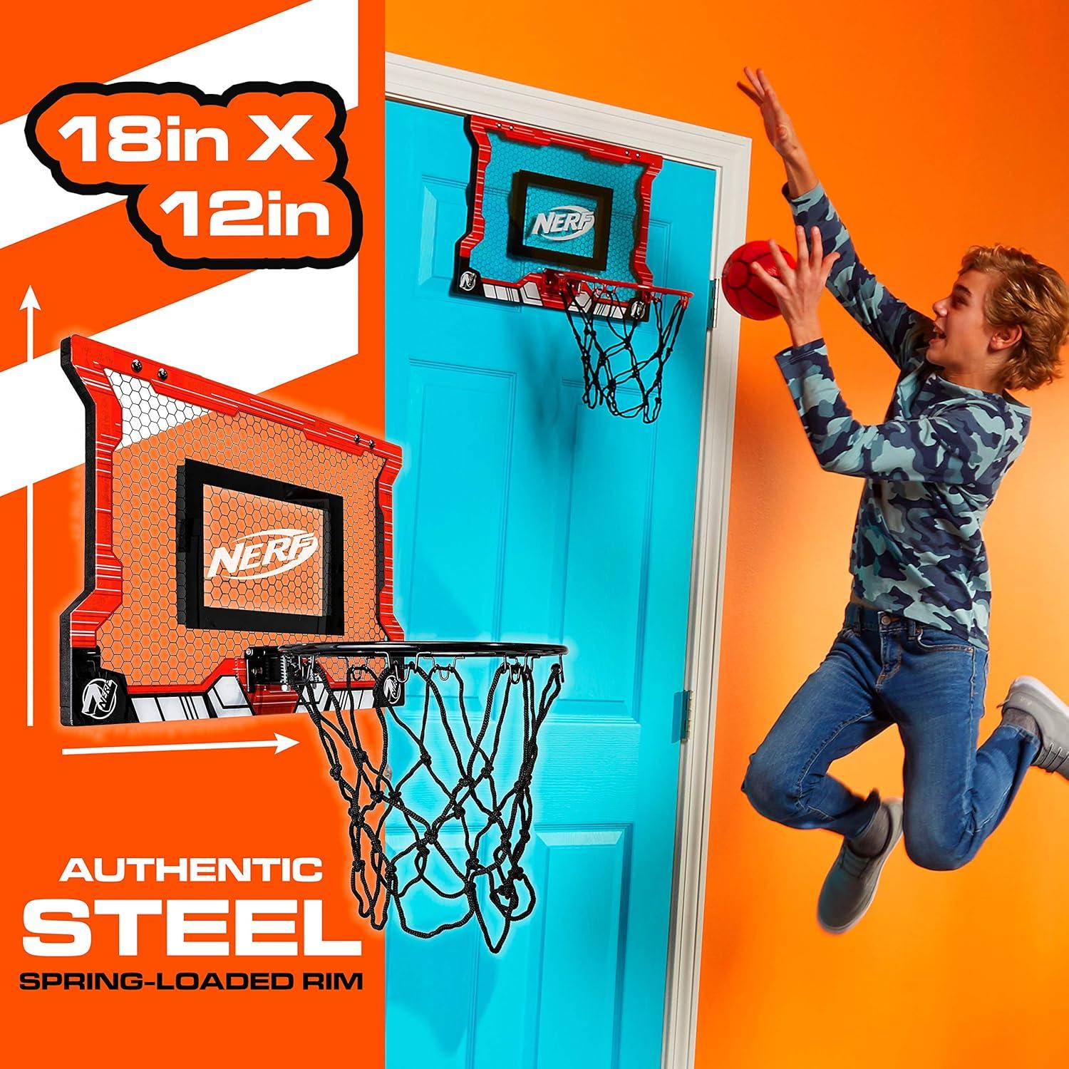 imageNerf Basketball Hoop Set Pro Hoop Mini Hoop Set with Mini Basketball Steel Rim Great for DunkingRed Standard