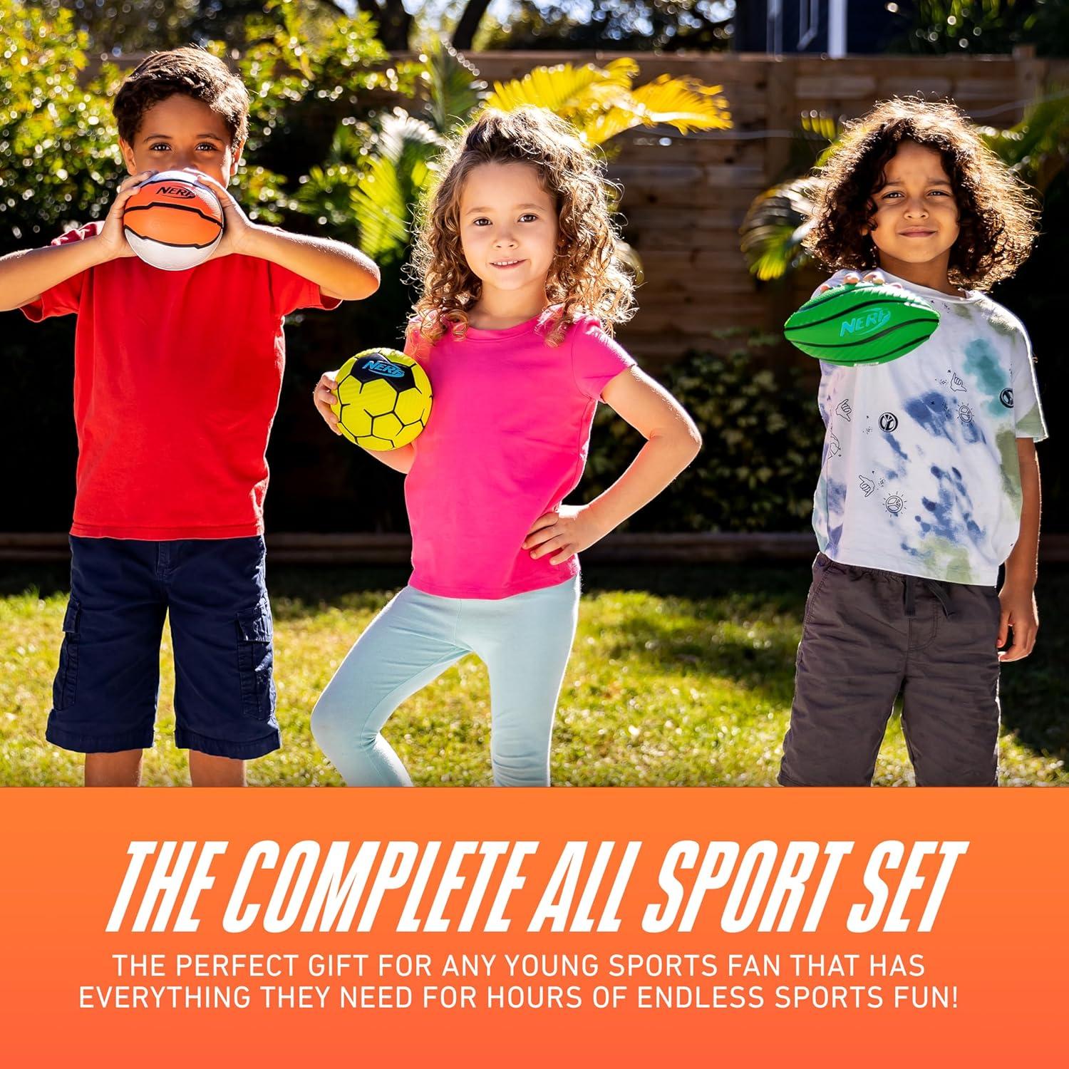 imageNerf Mini Foam Sports Ball Set Foam Football Soccer Ball Basketball Set Soft Foam Sports Set for KidsGreenOrangeYellow