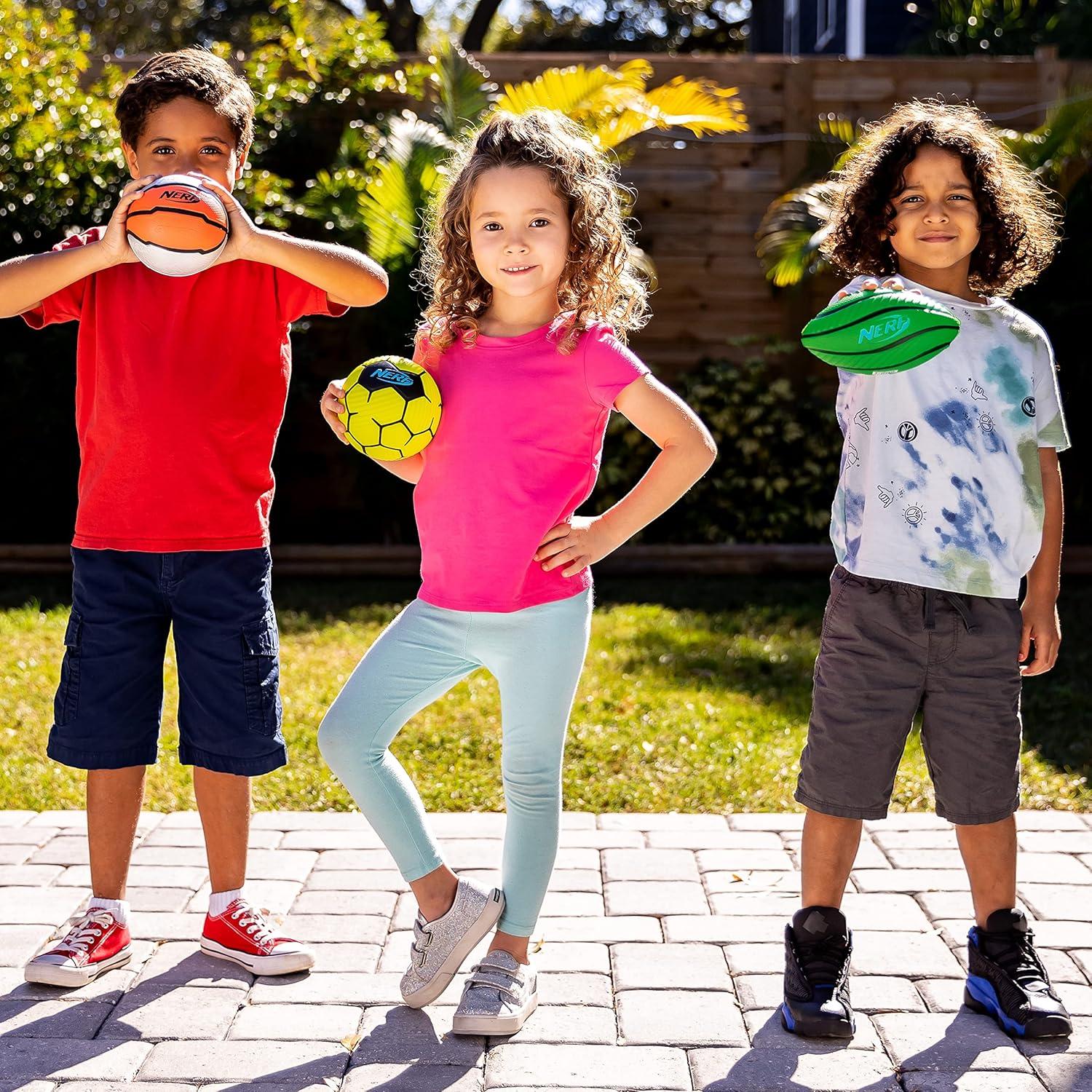 imageNerf Mini Foam Sports Ball Set Foam Football Soccer Ball Basketball Set Soft Foam Sports Set for KidsGreenOrangeYellow