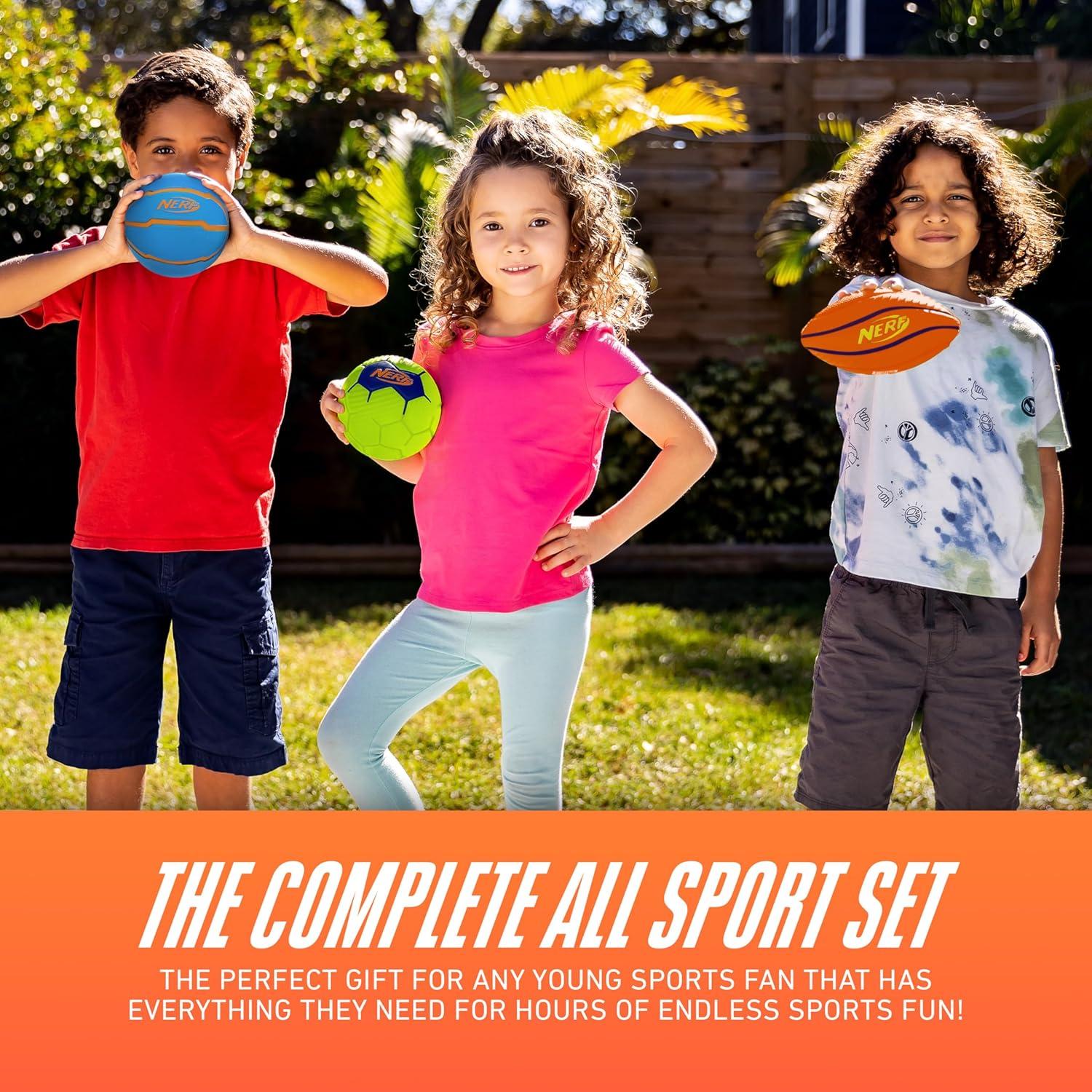 imageNerf Mini Foam Sports Ball Set Foam Football Soccer Ball Basketball Set Soft Foam Sports Set for KidsOrangeGreenBlue