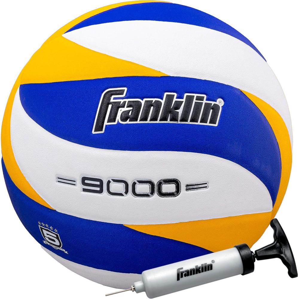 imageFranklin Sports 9000 Indoor Volleyball Official Size and Weight Volleyball Advanced Performance Premium Soft Cover and Bounce Air Pump Included White