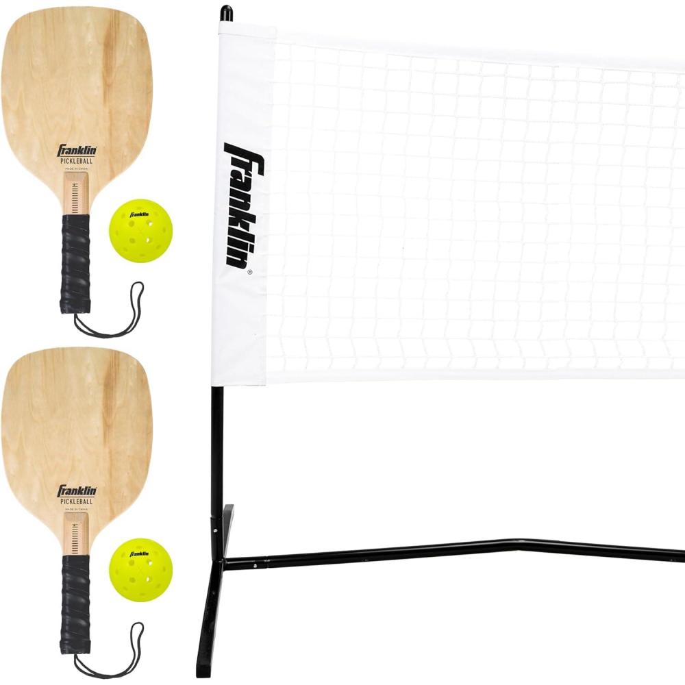 imageFranklin Sports Complete Half Court Size Pickleball Net Set  Includes 10ft Net 2 Paddles and 2 X40 USA Pickleball Approved Balls2 Paddle  2 Ball Set