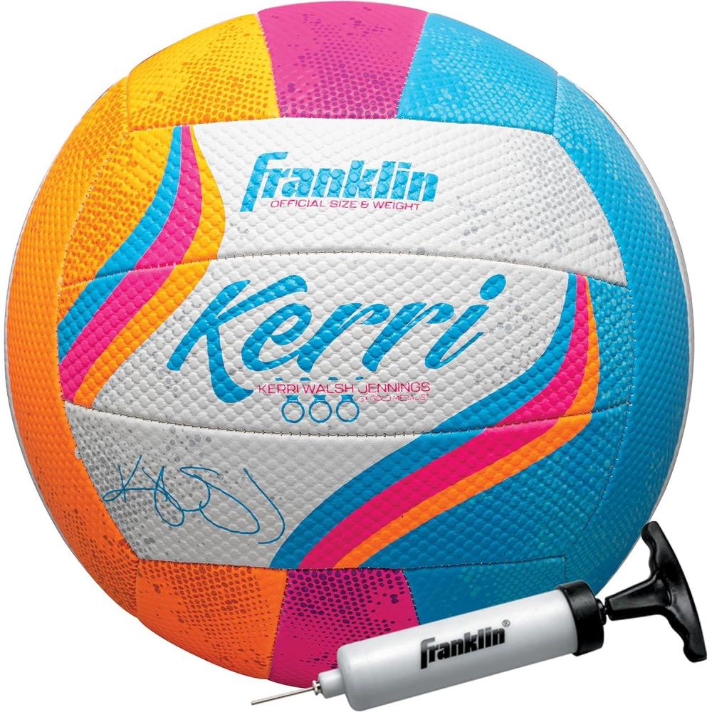 imageFranklin Sports Kerri Walsh Beach Outdoor Volleyball Official Size Weight Soft Cover Volleyball for Kids Adults with Pump Needle Included