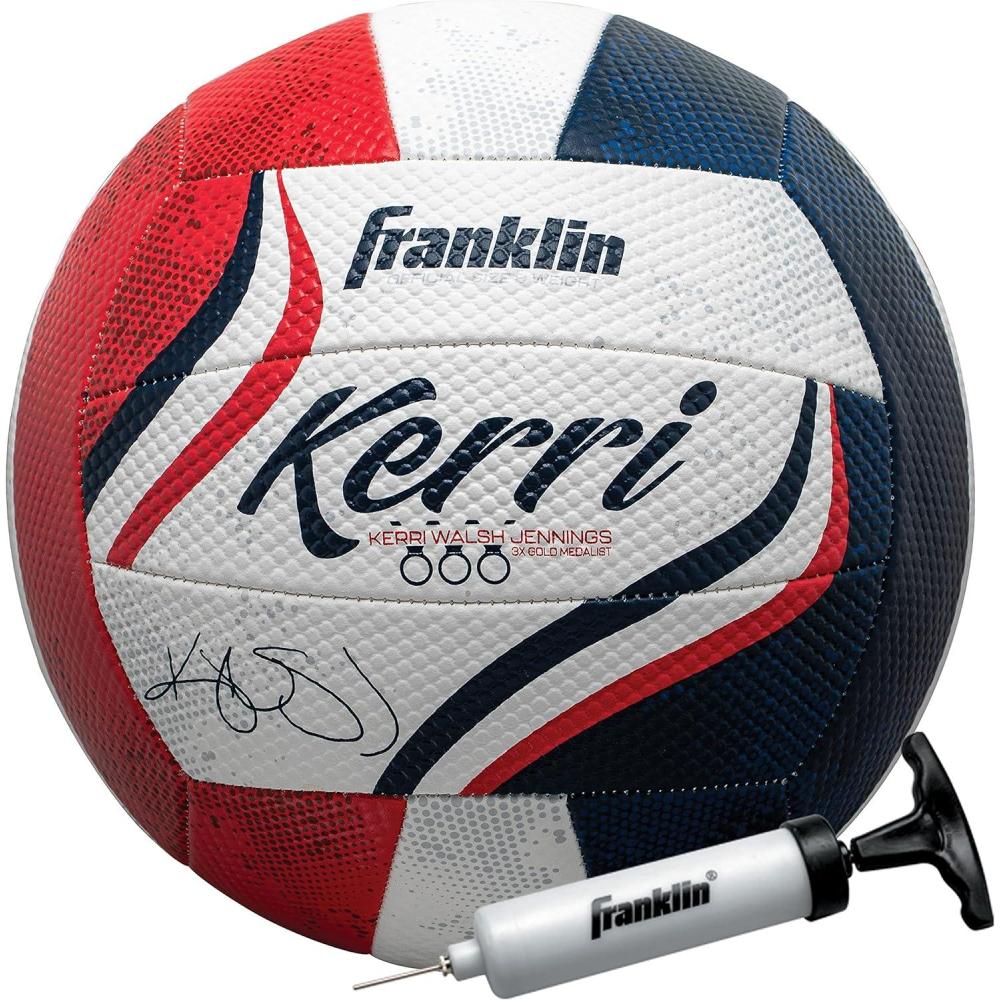 imageFranklin Sports Kerri Walsh USA Beach Volleyball Soft Cover Official Size Beach Outdoor Volleyball Red White Blue Ball Pump Needle