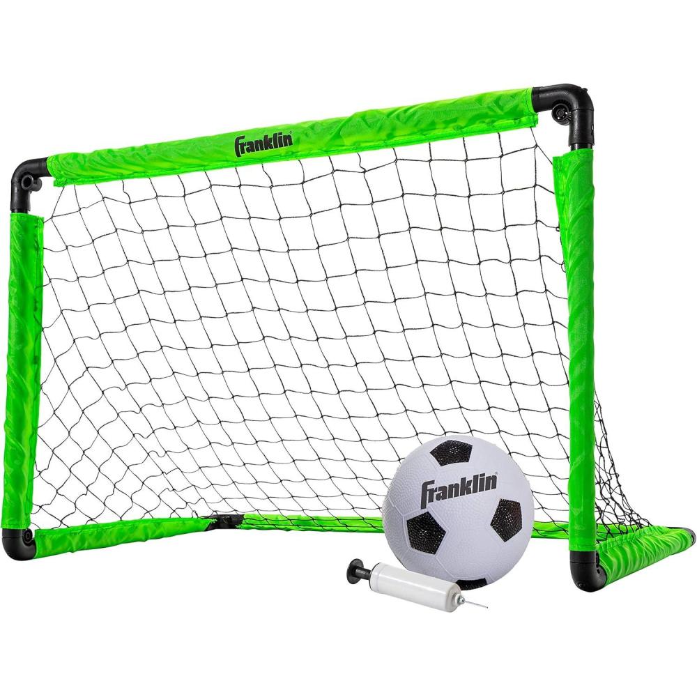imageFranklin Sports Kids Mini Soccer Goal Set  Backyard  Indoor Mini Net and Ball Set with Pump  Portable Folding Youth Soccer Goal  Perfect Kids Toy  36quot x 24quotGreen