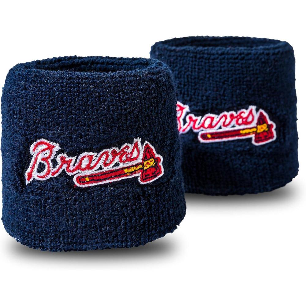 imageFranklin Sports MLB Team Licensed Baseball Wristbands  MLB Team Logo Sweat Wristbands  Great for Costumes  Uniforms  PairAtlanta Braves