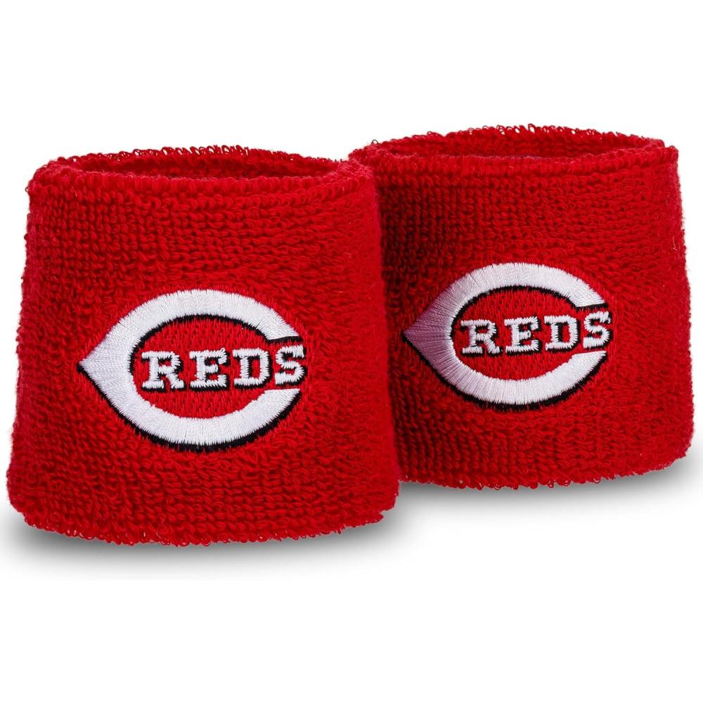 imageFranklin Sports MLB Team Licensed Baseball Wristbands  MLB Team Logo Sweat Wristbands  Great for Costumes  Uniforms  PairCincinnati Reds